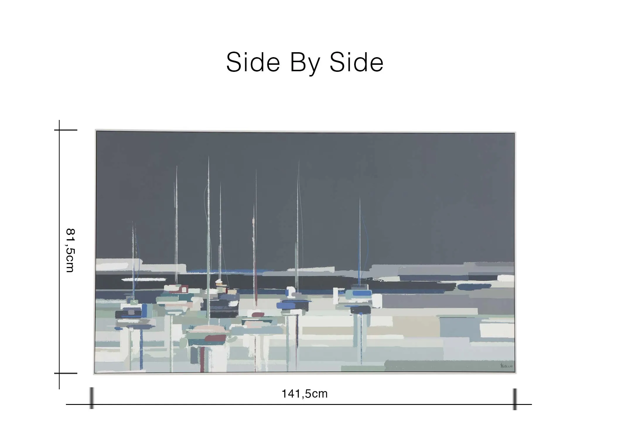 A dimension image of Sabrina Roscino's Side by Side Canvas with 141c.5m (Width) x 81cm (Height