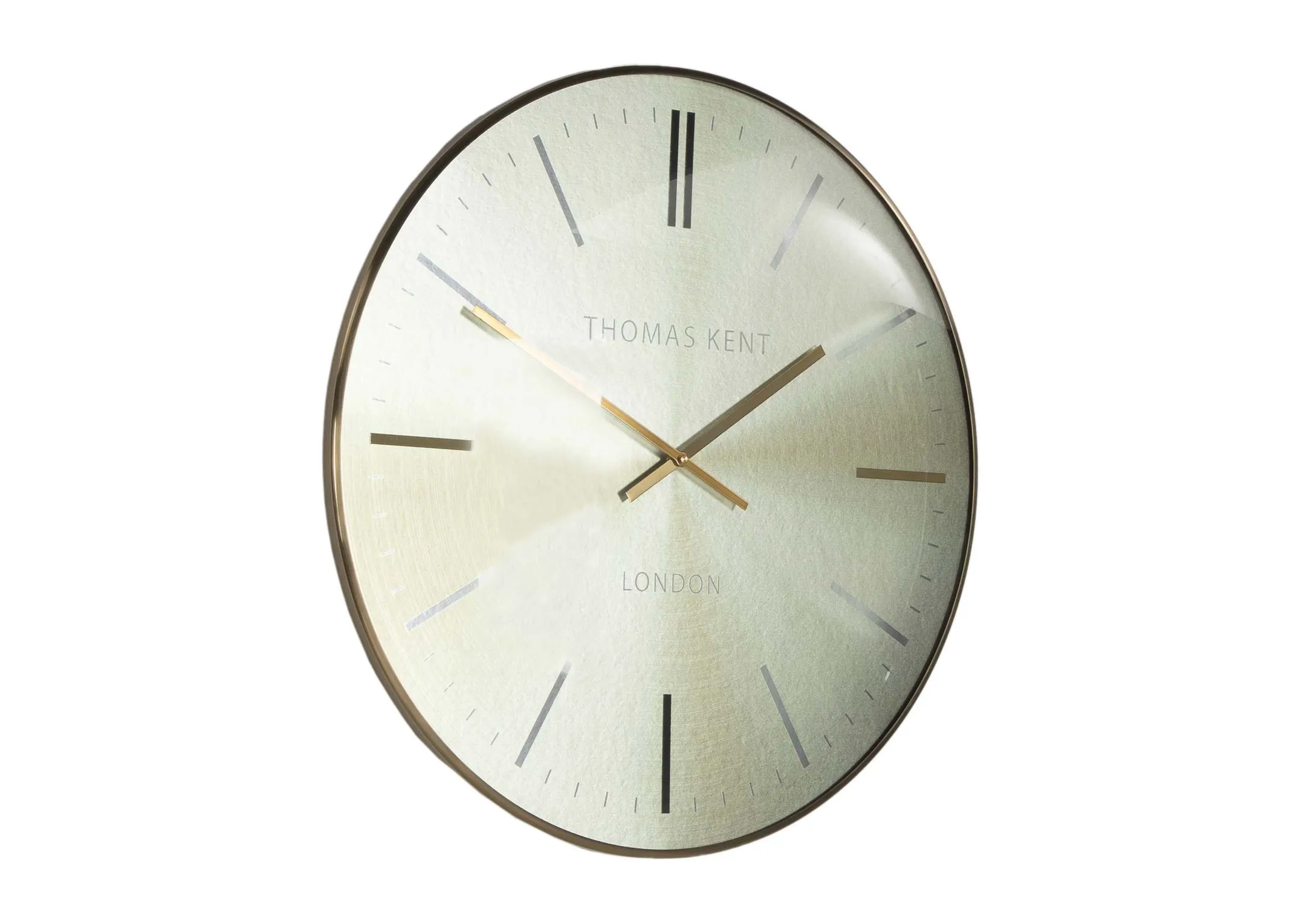 The large champagne wall clock from the Thoma Kent collection at EZ Living Furniture - angle view