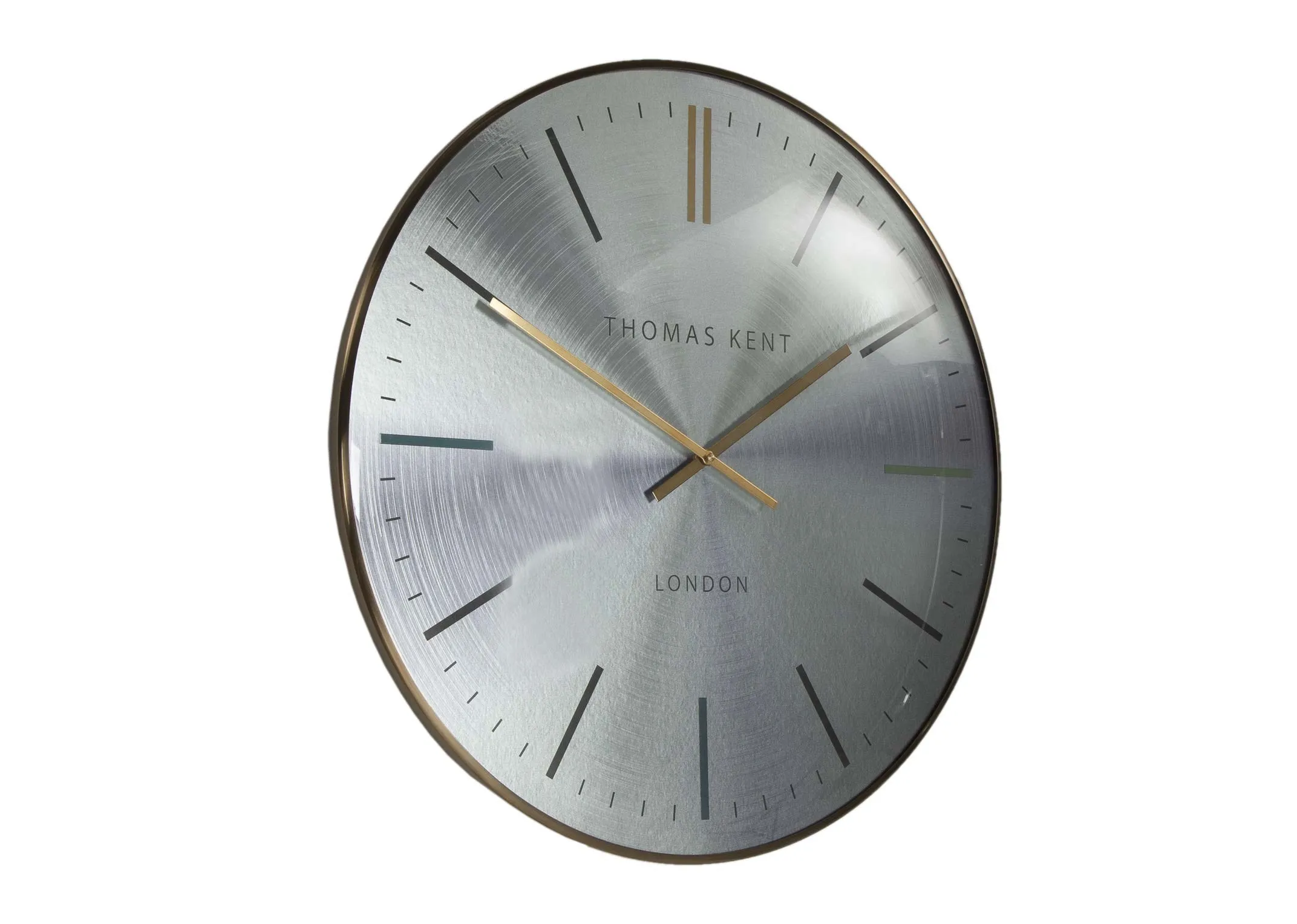 The large oyster silver wall clock from the Thomas Kent Collection at EZ Living Furniture - angle view
