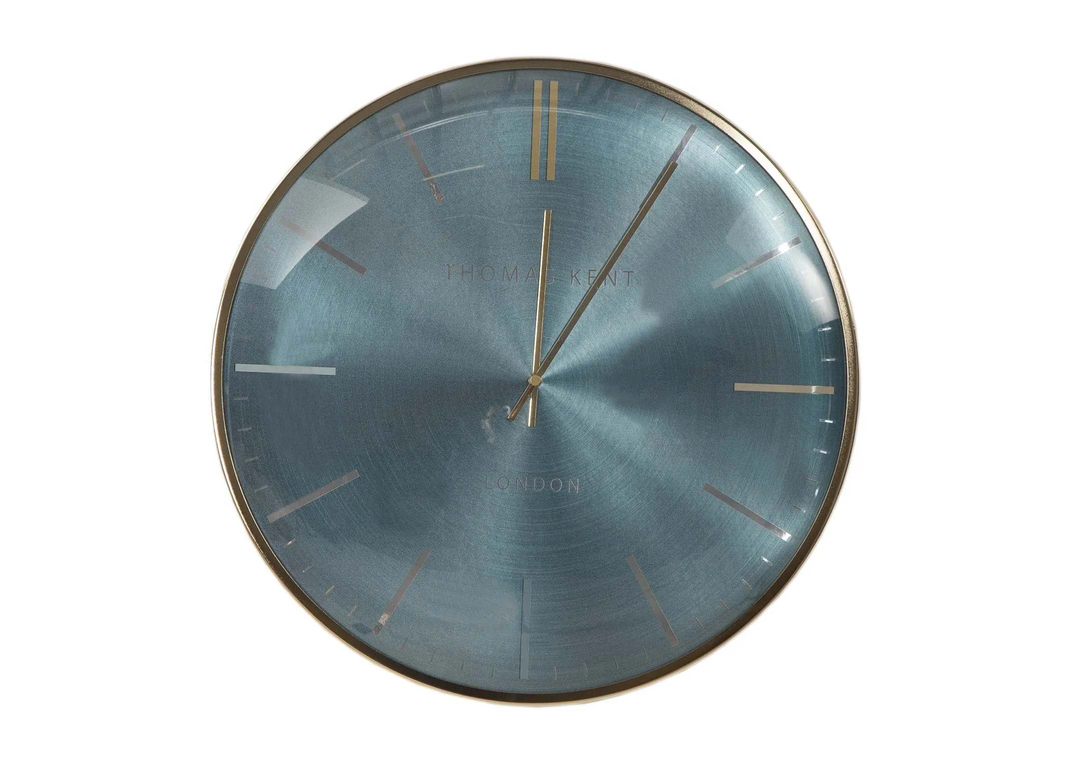 The medium teal oyster wall clock from the Thomas Kent collection at EZ Living Furniture - front view