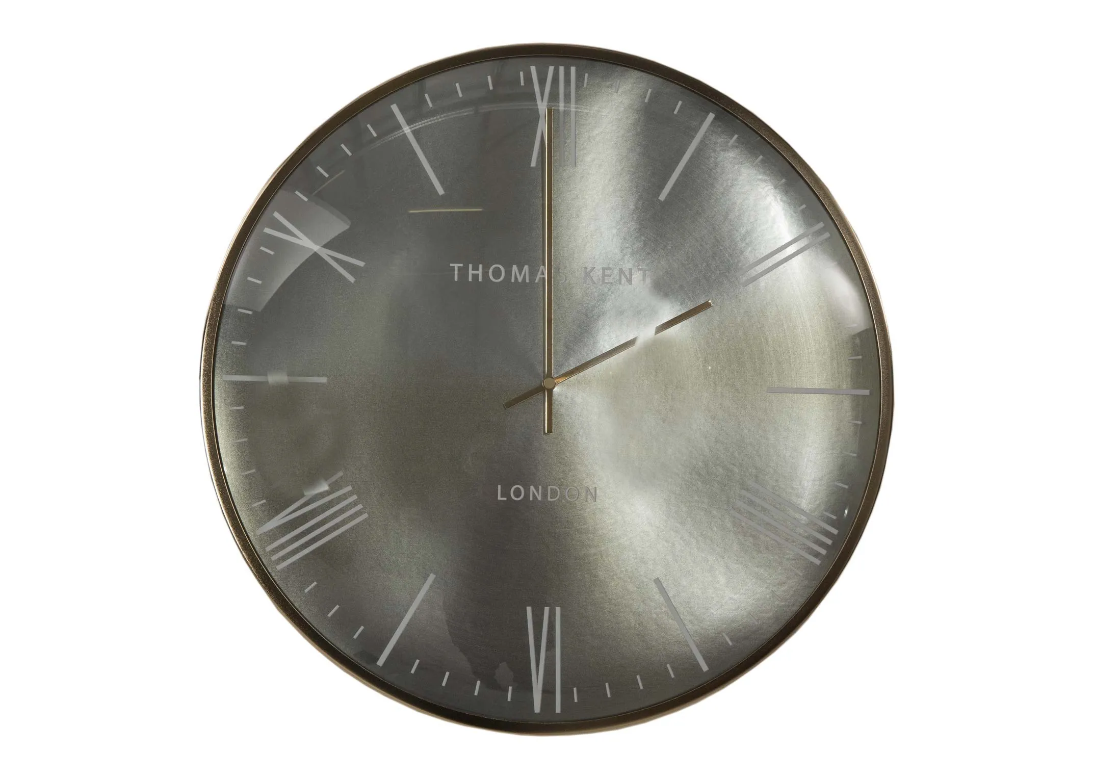 The medium gold oyster wall clock from the Thomas Kent collection at EZ Living Furniture - front view.