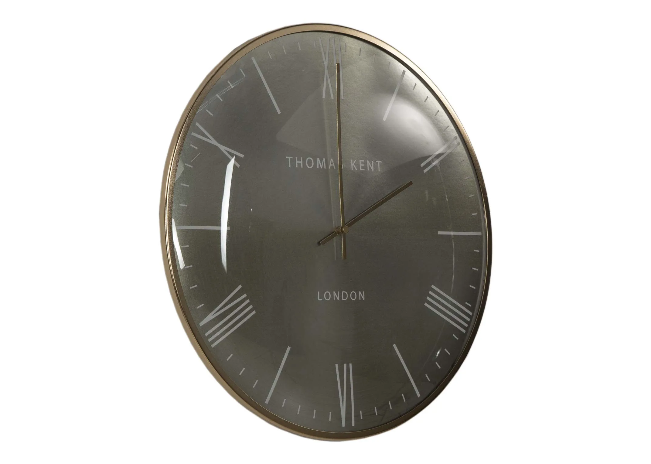 The medium gold oyster wall clock from the Thomas Kent collection at EZ Living Furniture - angled view