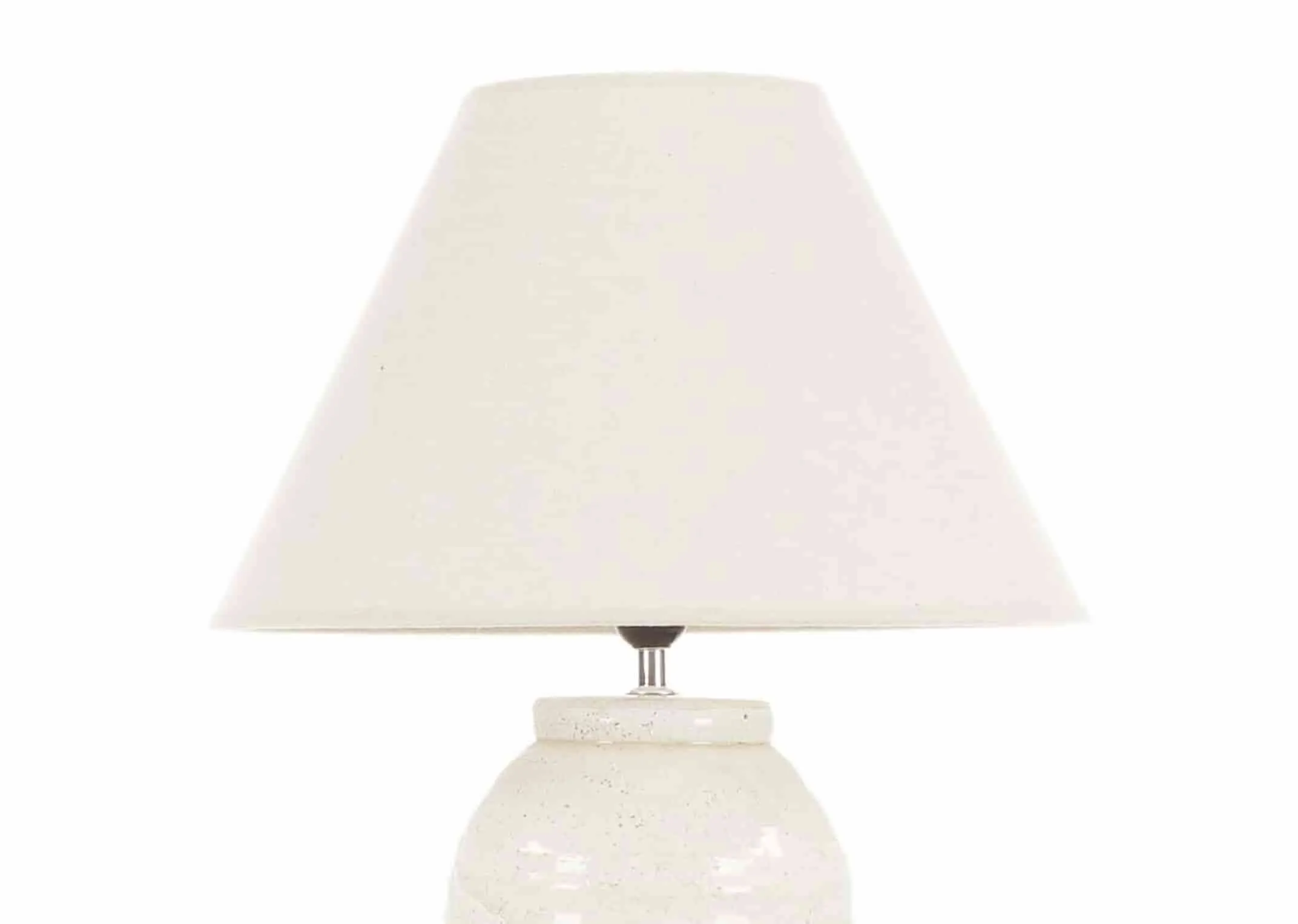 A cream mix ceramic tall slender lamp base with cream shade from EZ Living Furniture's Tolka Range. Closeup of shade