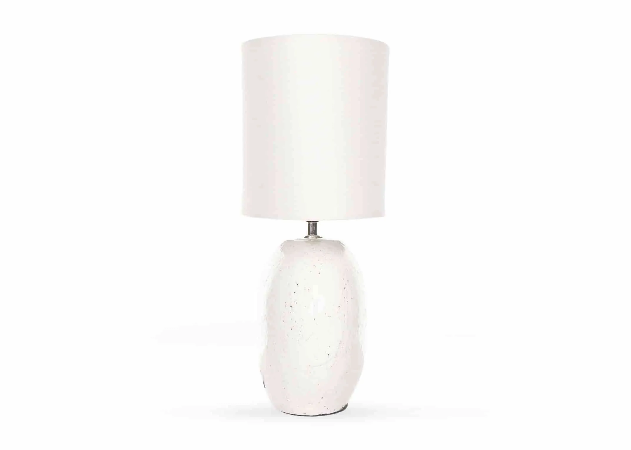 A light white thin ceramic lamp base with white shade from EZ Living Furniture's Corrib range. Side view of depth