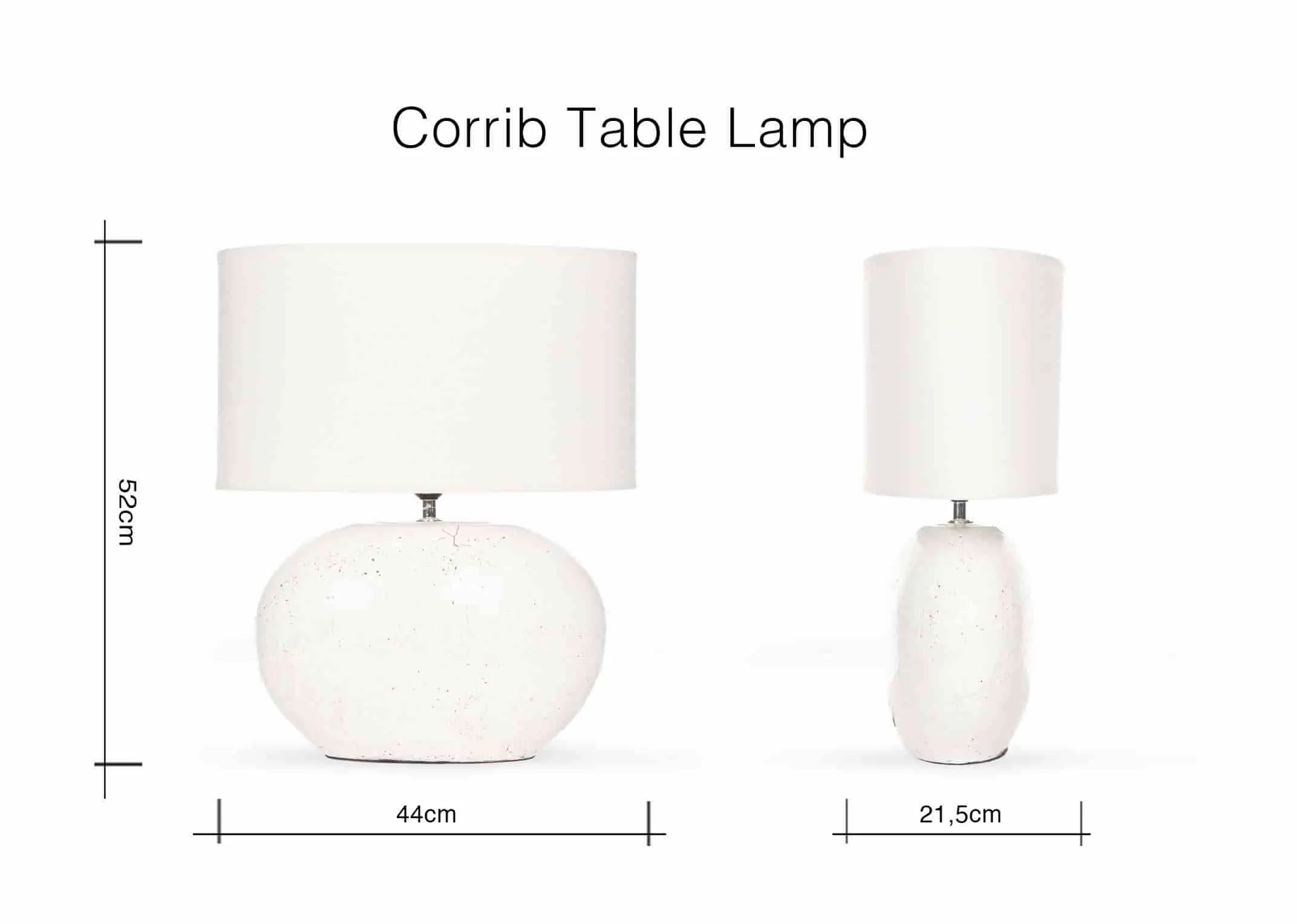 A dimension image of the Corrib Table Lamp with 44cm (Width) x 52cm (Height) x 21.5cm (Depth)