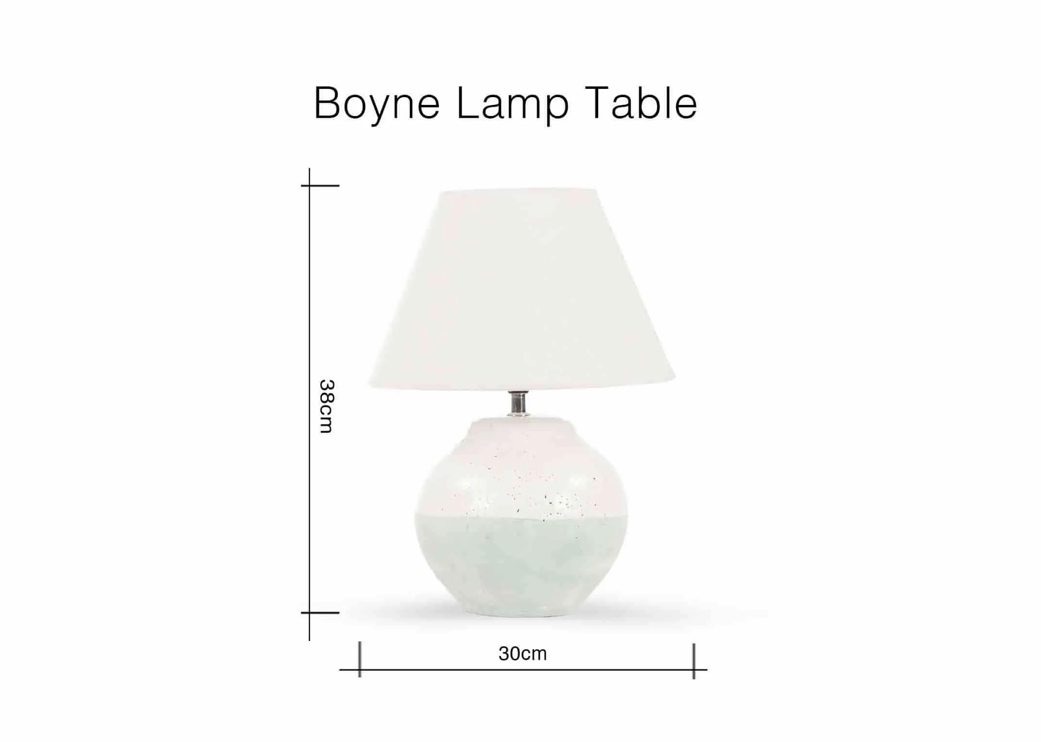 A dimension image of the Boyne Table Lamp with 30cm (Width) x 38cm (Height) with shade