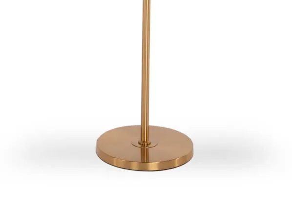 A floor lamp in metallic gold with a drooping white orb from EZ Living Furniture's Casper range. View of the base