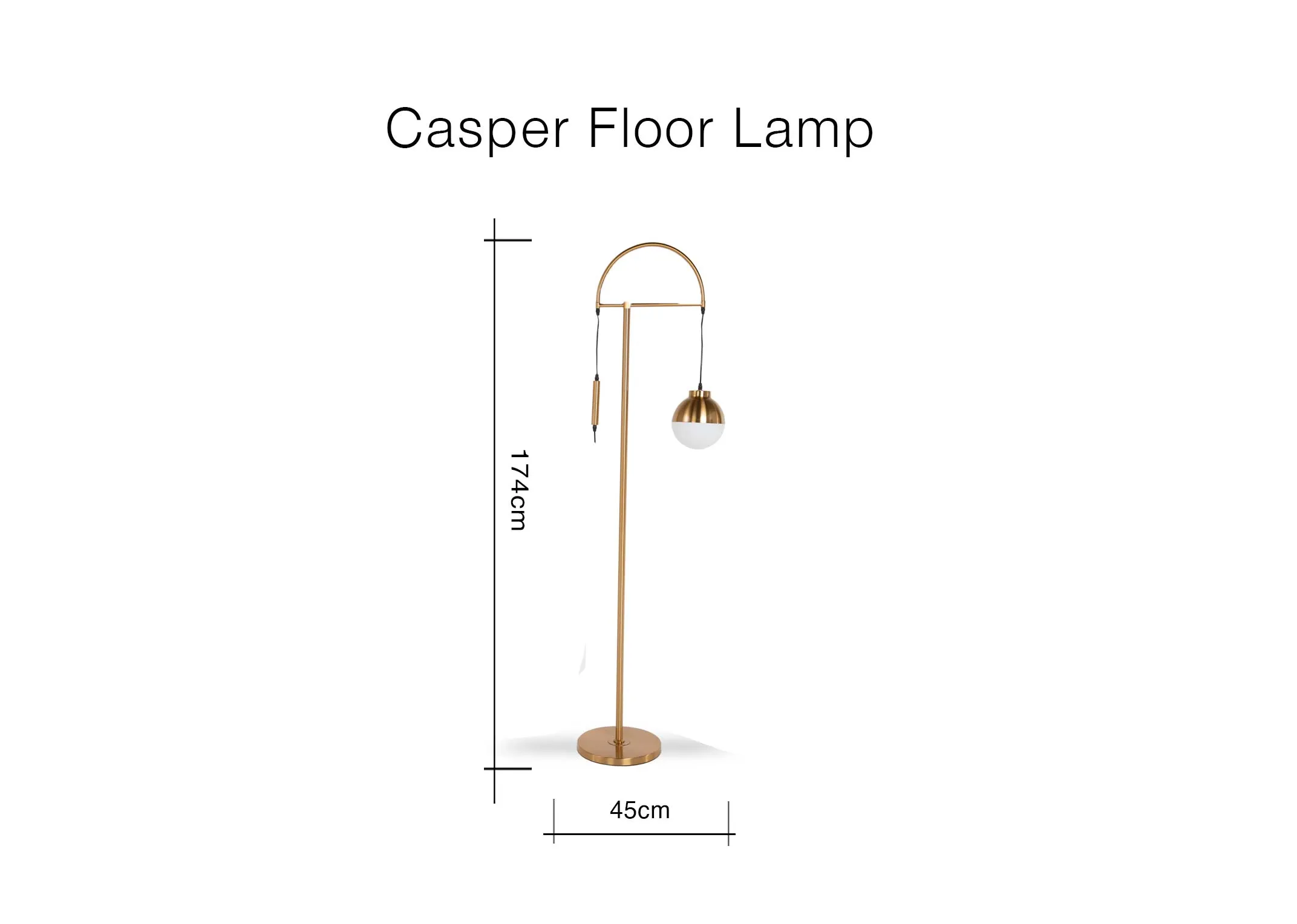 A dimension image of the Casper Floor Lamp with 46cm x 174cm