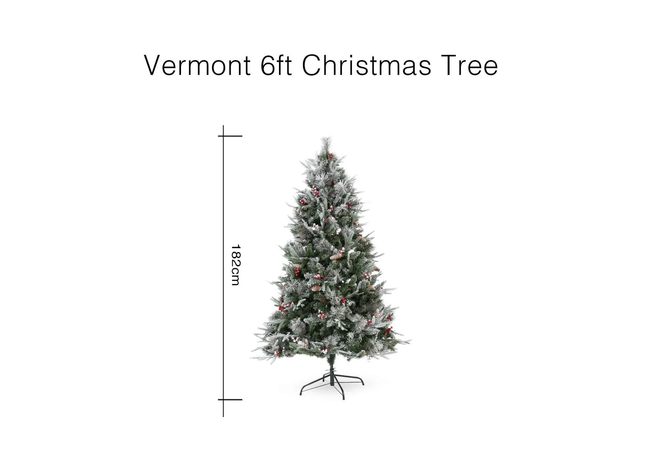A dimension image of the Vermont Snowy Christmas Tree with 182cm (Height)
