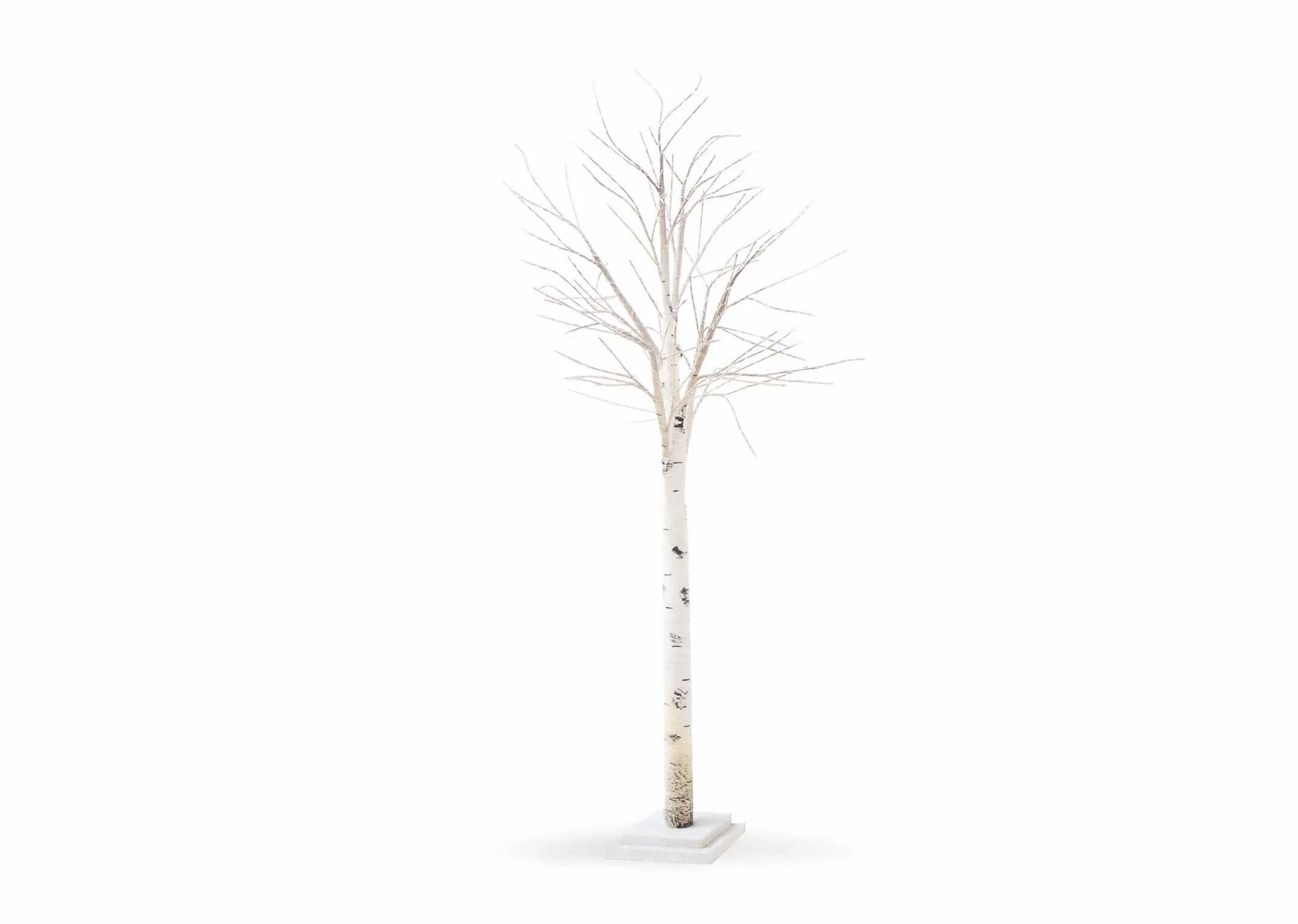 A small birch decorative tree on stand with 300 led lights from EZ Living Furnitures Christmas range. Front view lights off.