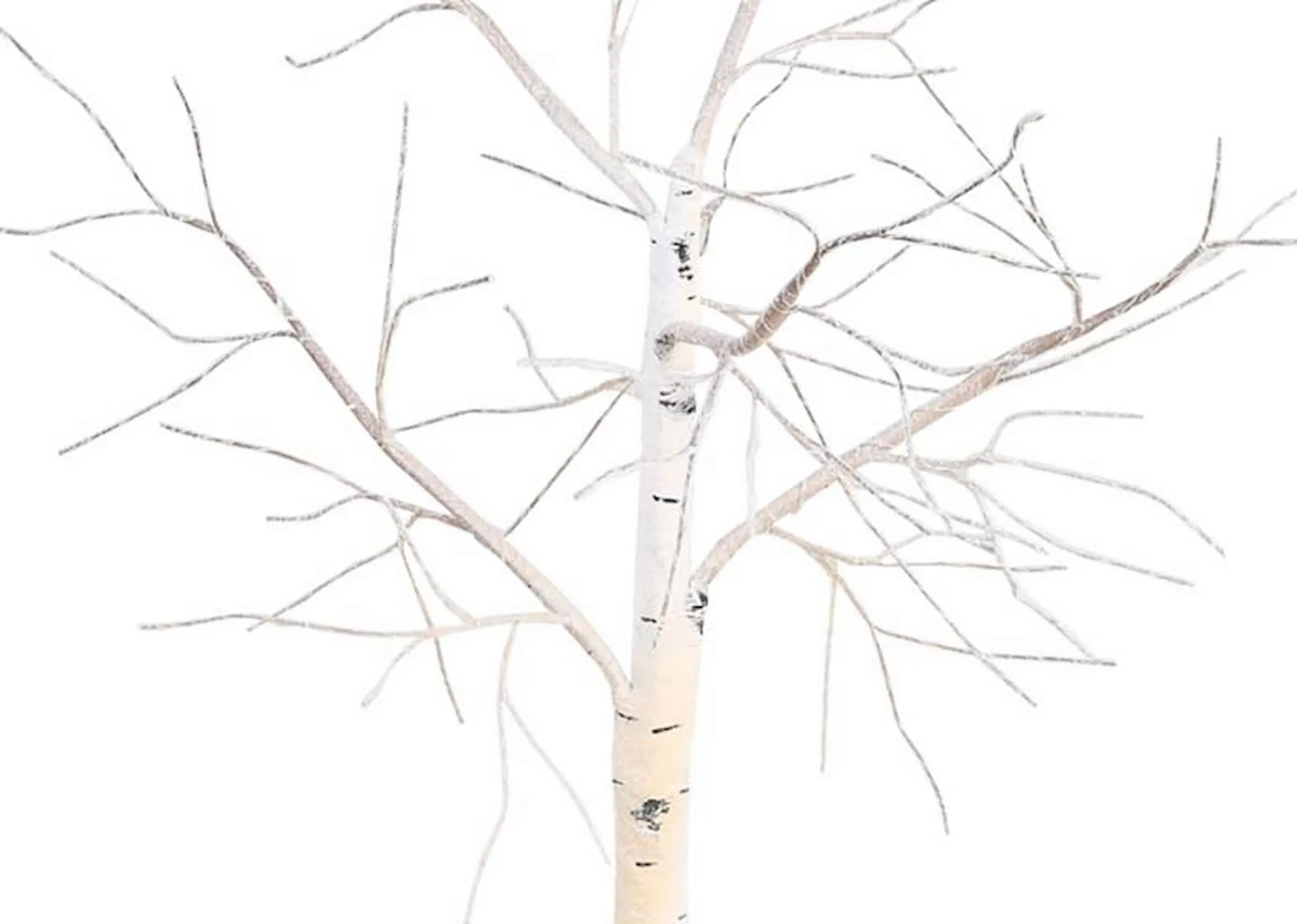 A medium birch decorative tree on stand with 350 led lights from EZ Living Furnitures Christmas range. Closeup of branches