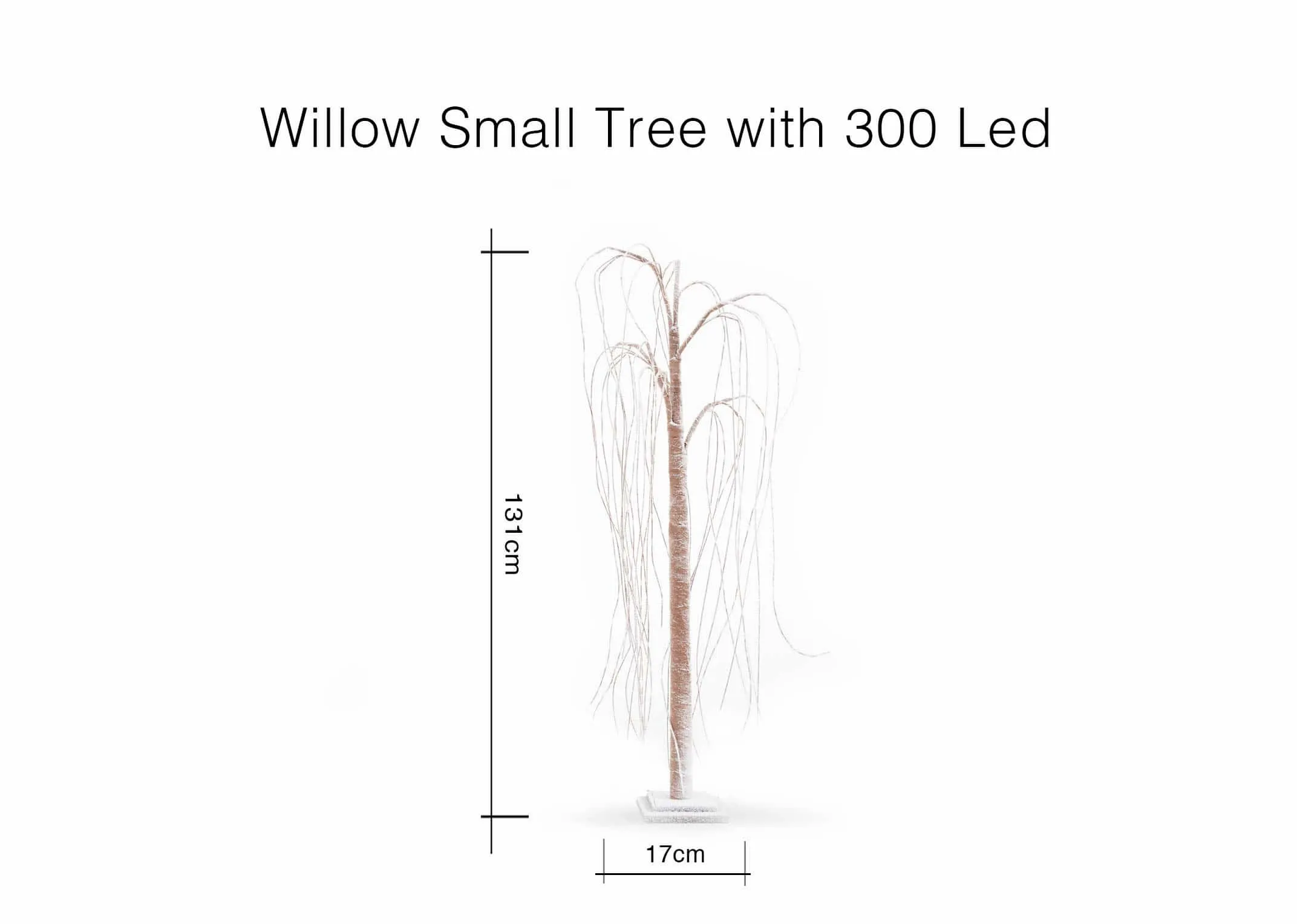 A dimension image of the Small Willow Tree with 300m LED lights with 17cm (Width) x 131cm (Height)