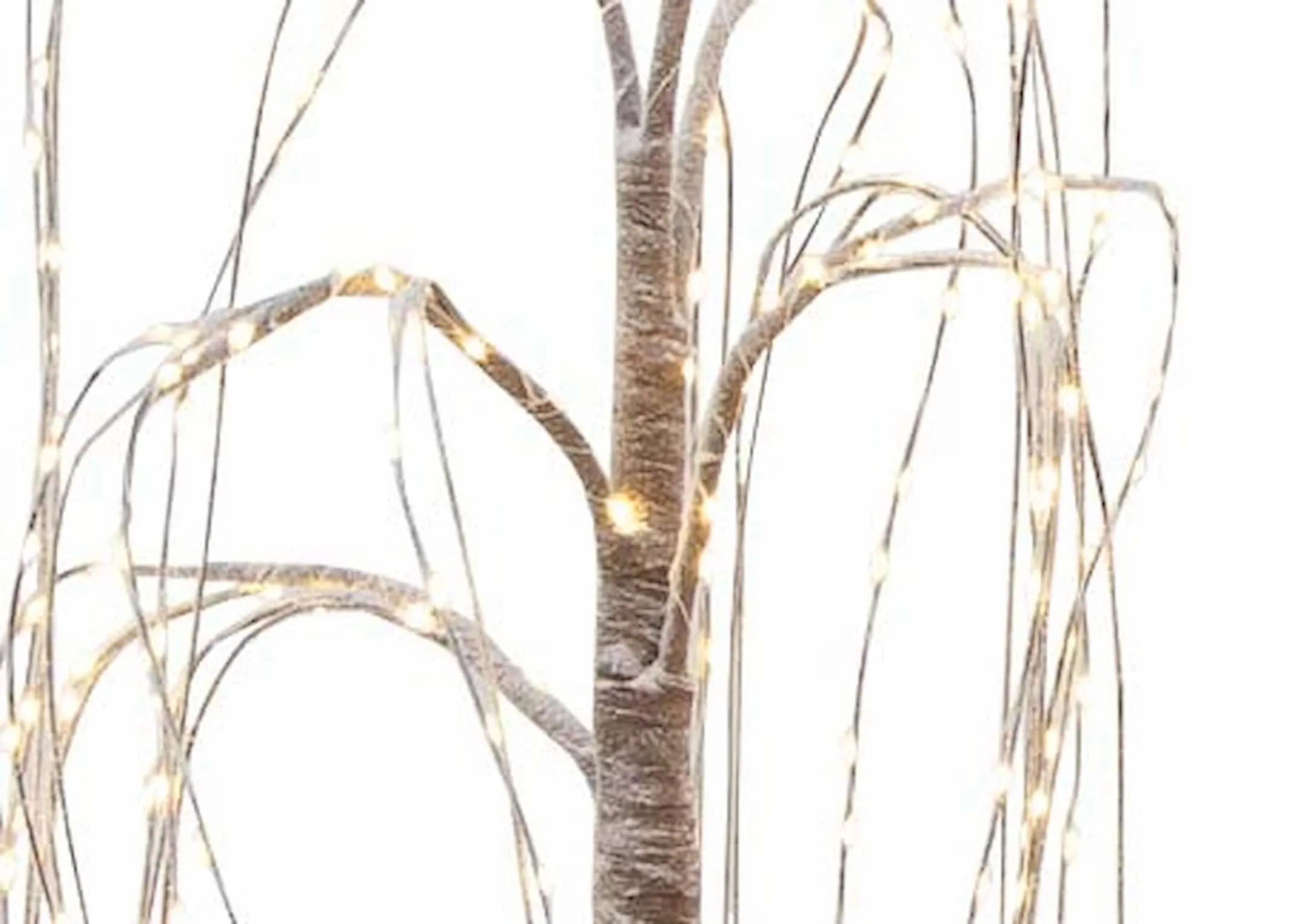 A decorative willow tree with 650 LED lights from EZ Living Furniture's Christmas trees. Front view of tree lights on