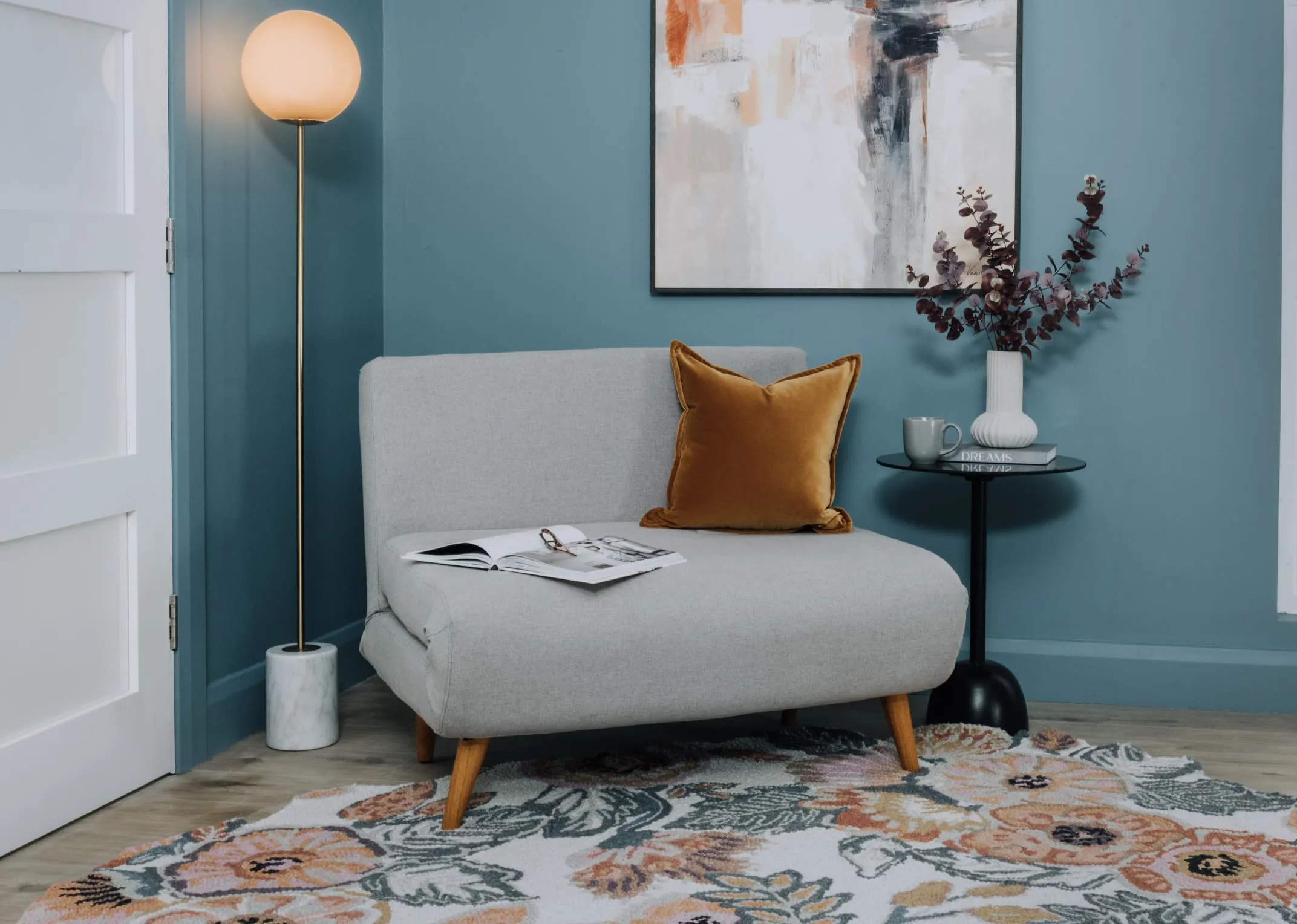 1 Seater Grey Fabric Armless Sofa Bed - Zara