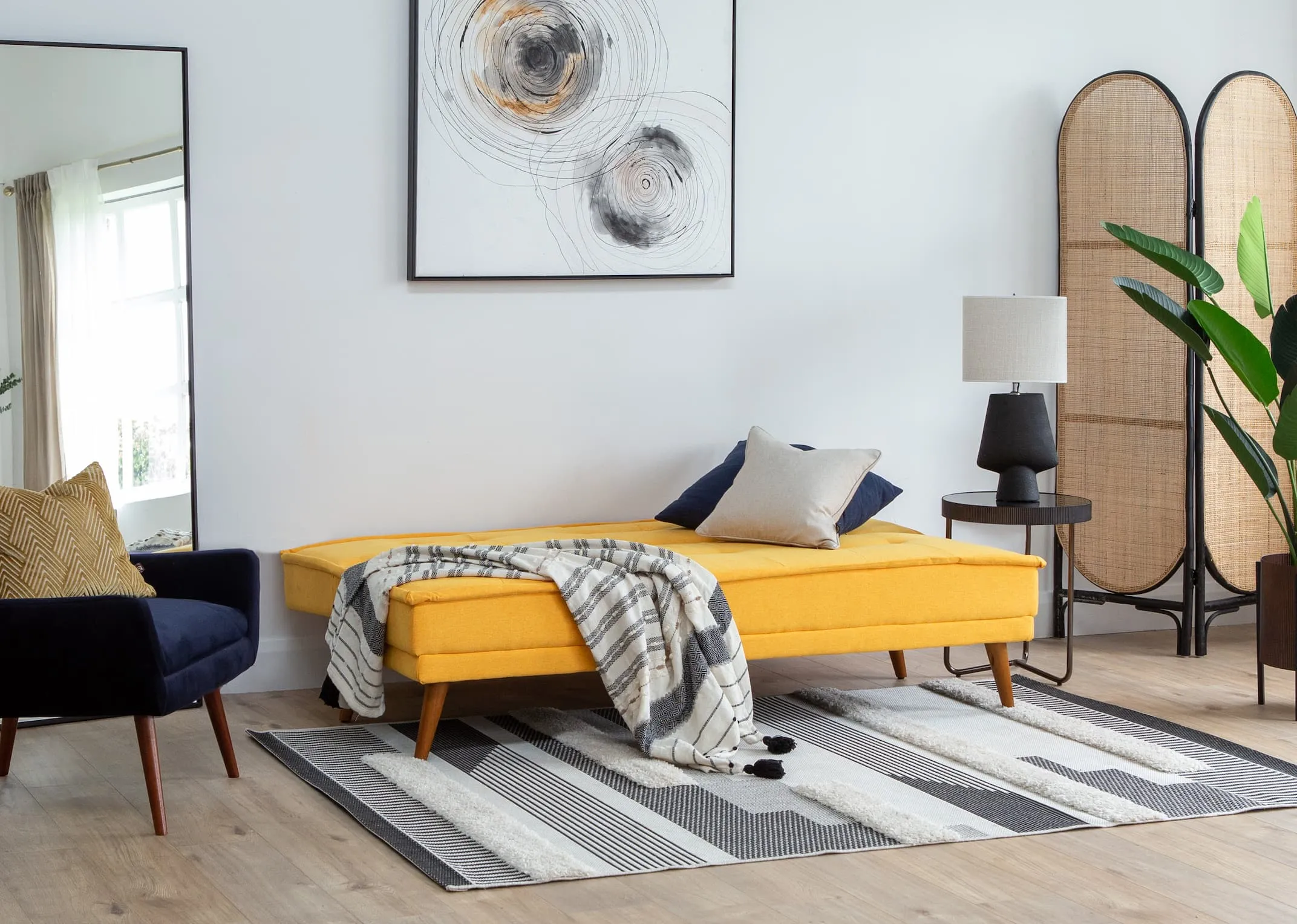 3 Seater Yellow Fabric Sofa Bed - Seattle