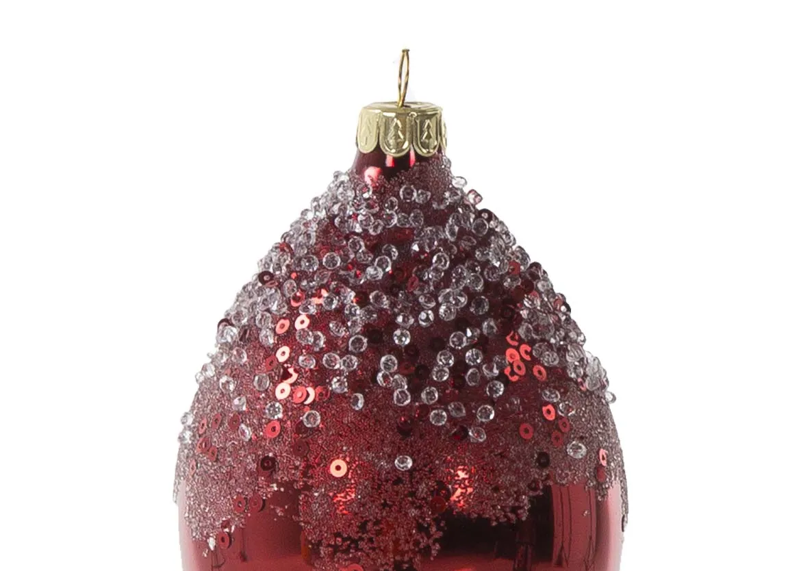 A dimension image of the Red & Diamante Drop bauble with 8cm (Width) x 16cm (Height)