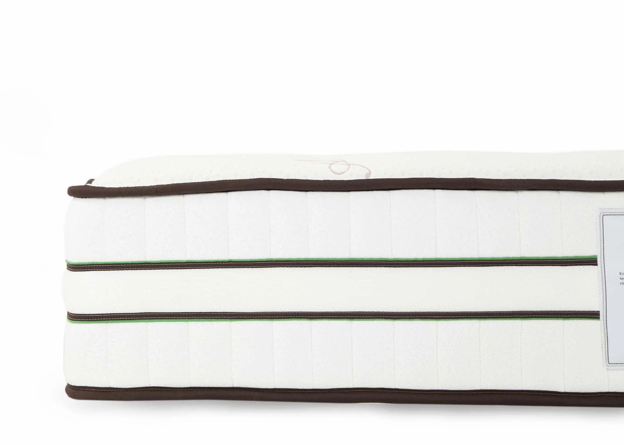 Single (3ft) pocket spring mattress with dark edge detail from EZ Living Furniture's Aloe Vera Range. Side view of depth