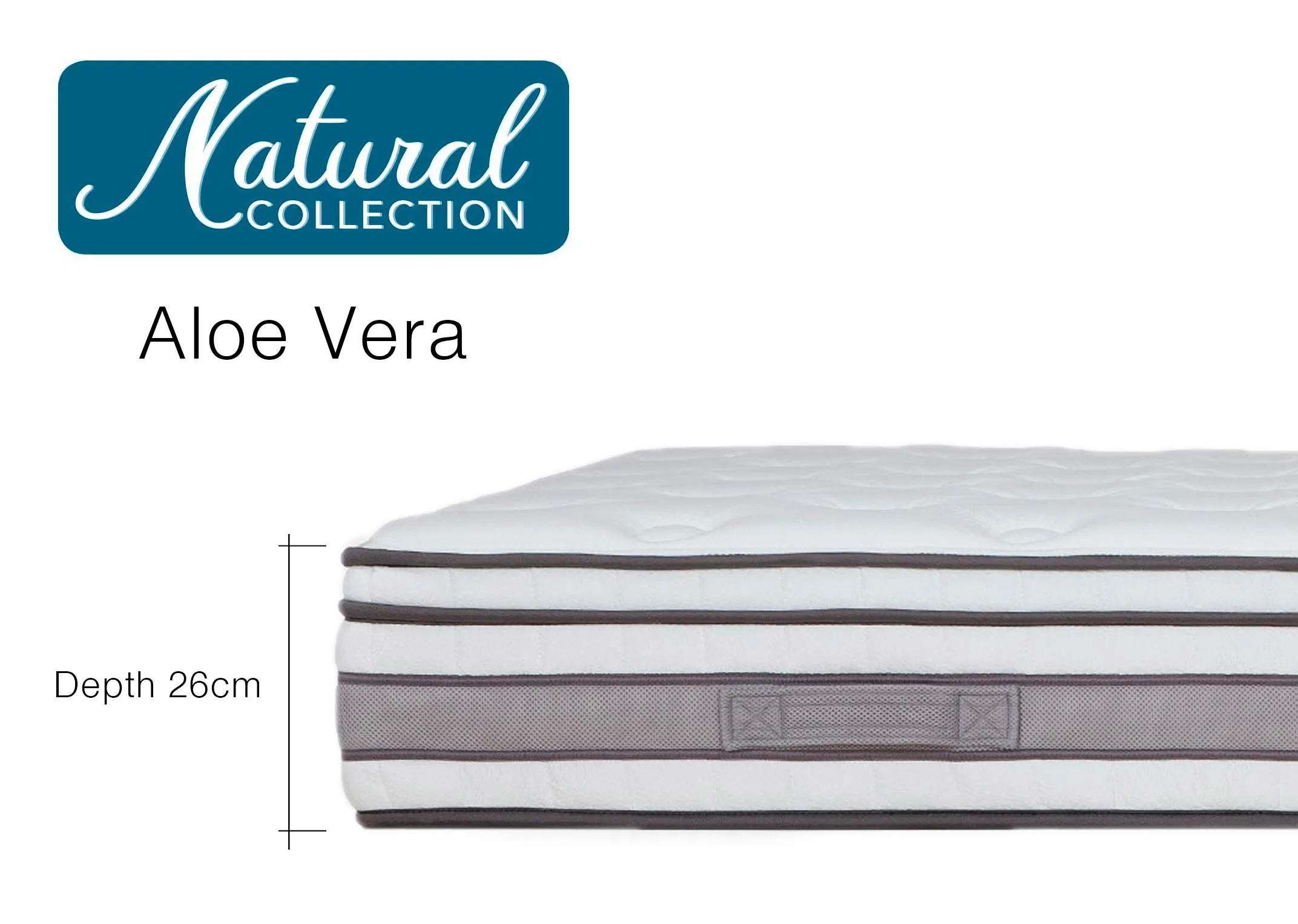 A dimension image for the Aloe Vera Mattress with 26cm from EZ Living Furniture.