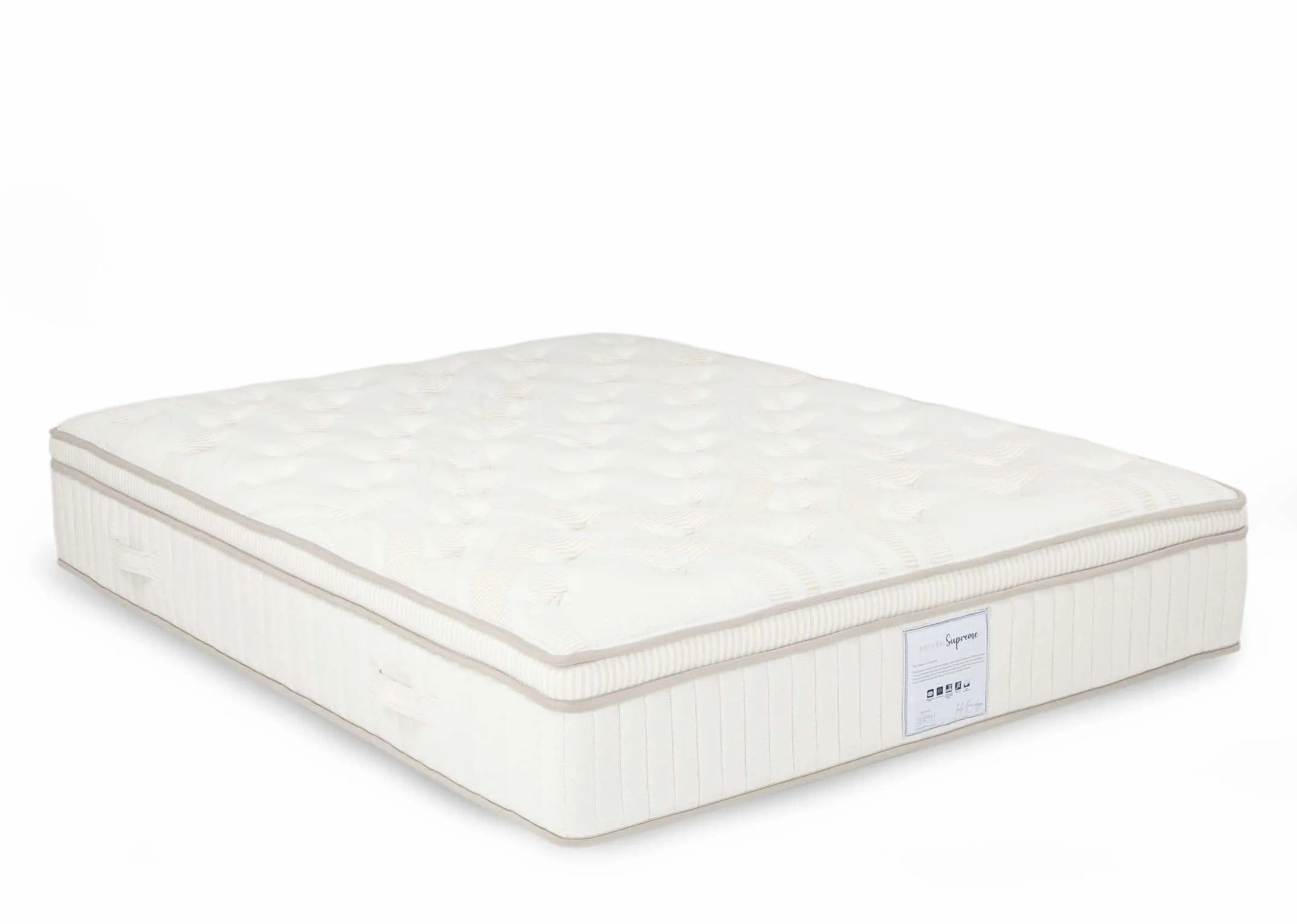 A Double (4ft6) Mattress with 5000 pocket springs from EZ Living Furniture's Natural Supreme range. Angled view.
