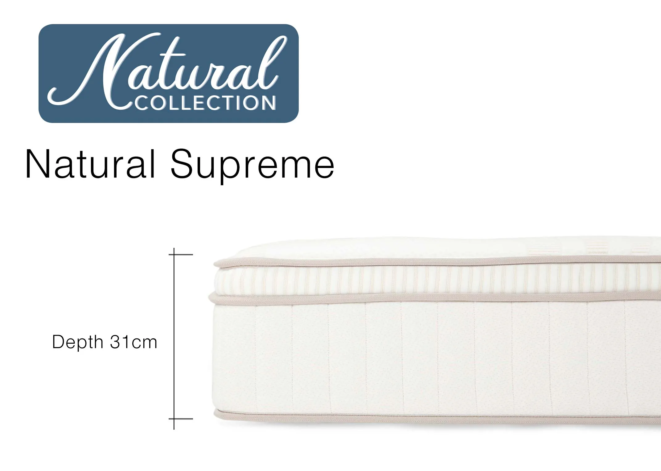 A dimension image for the Natural Supreme Mattress with 31cm (depth)