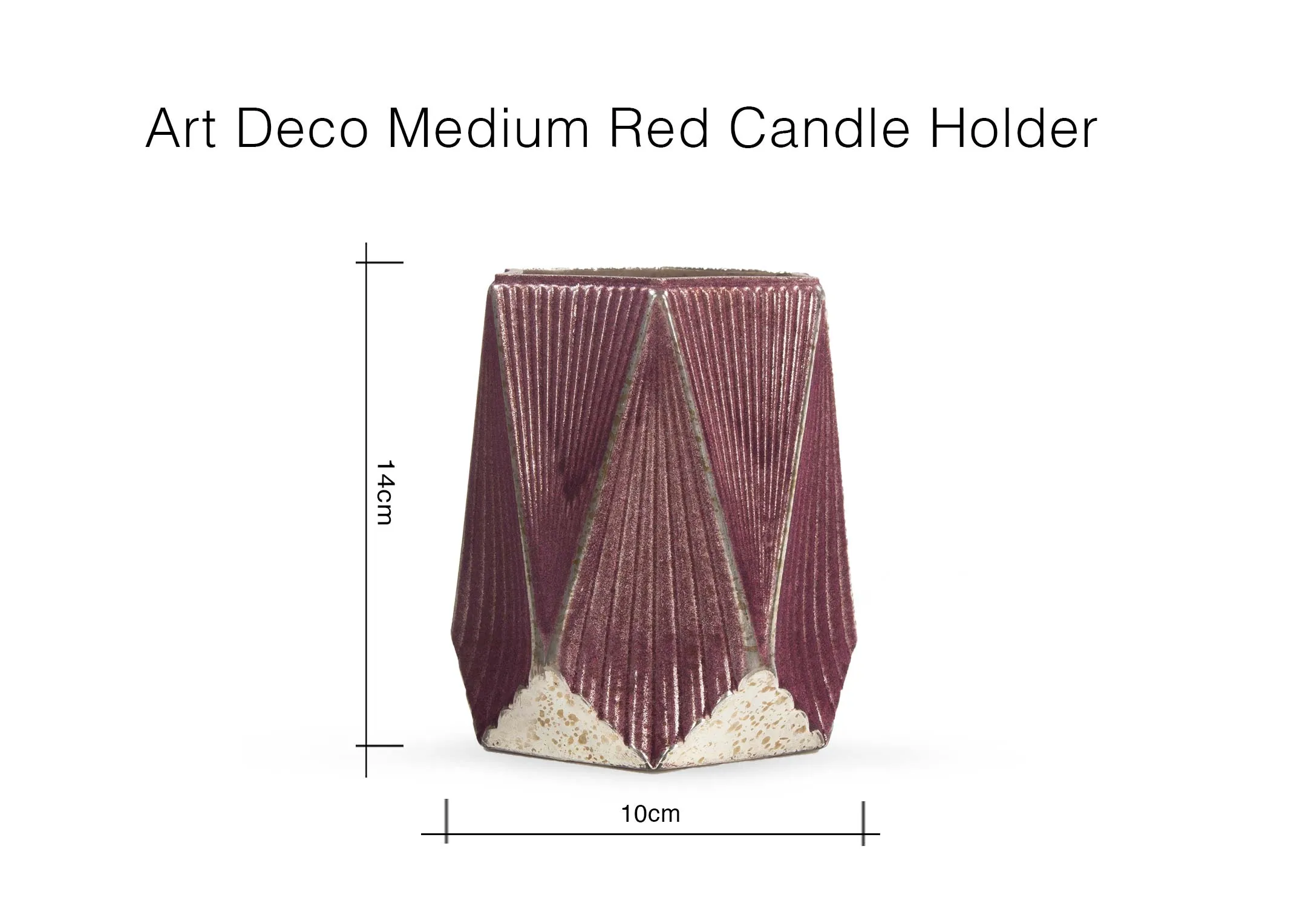A dimension image of the Red Decor Medium Candle Holder with 10cm (Width) x 14cm (Height)