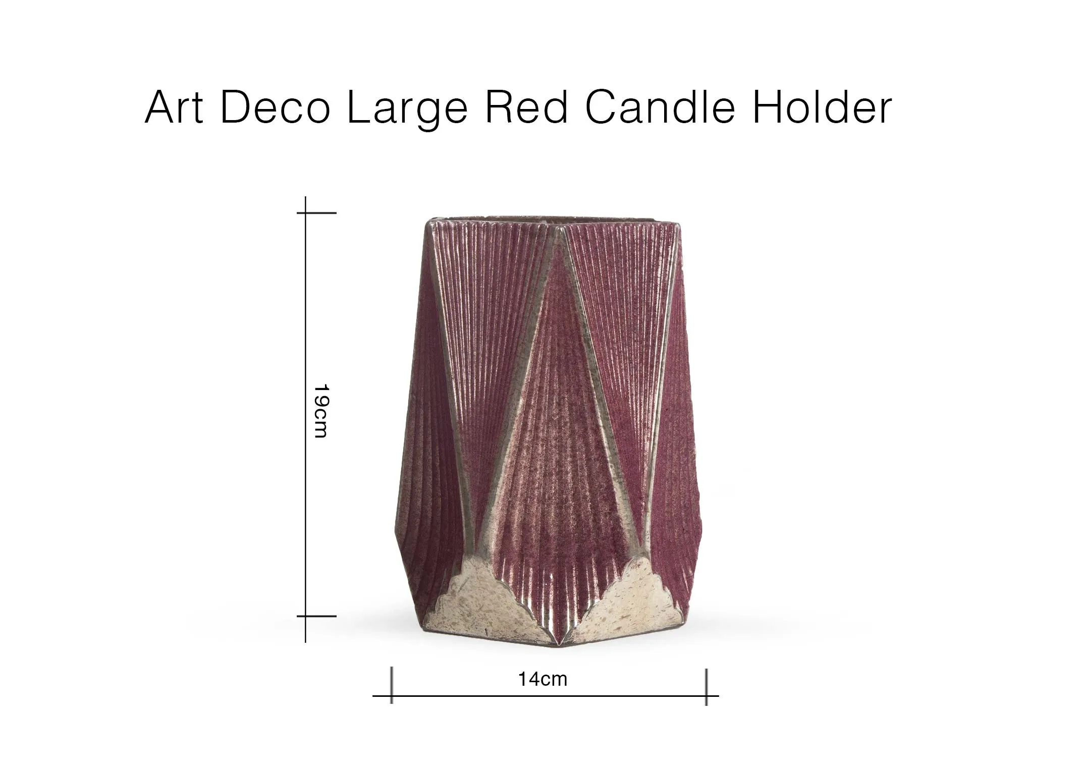 A dimension image of the Red Decor Large Candle Holder with 14cm (Width) x 19cm (Height)