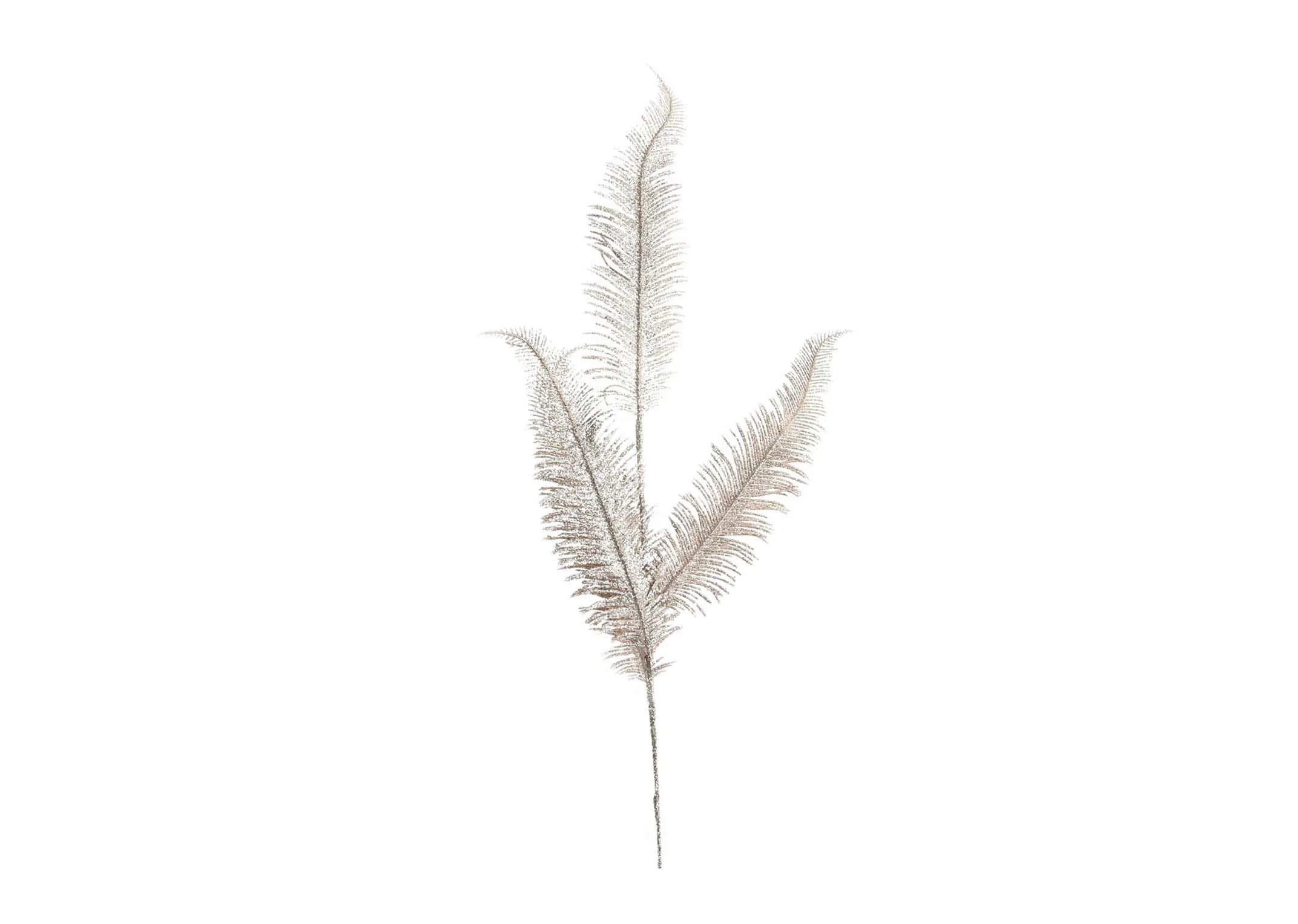 An artificial feather fern on a stem with pink shimmer from EZ Living Furniture's Christmas Pick range. Front view of stem