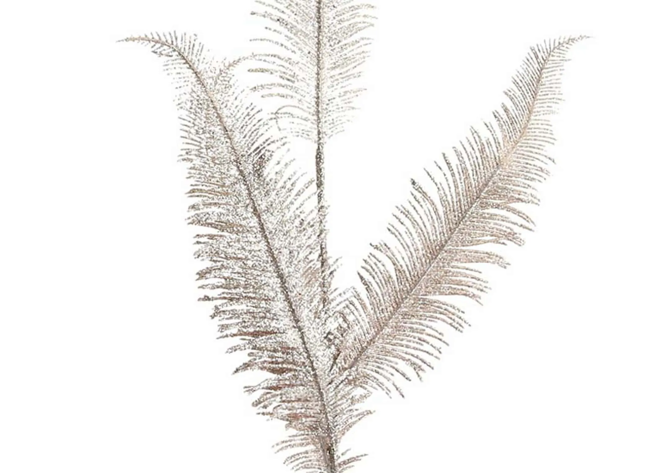 An artificial feather fern on a stem with pink shimmer from EZ Living Furniture's Christmas Pick range. Closeup of feather