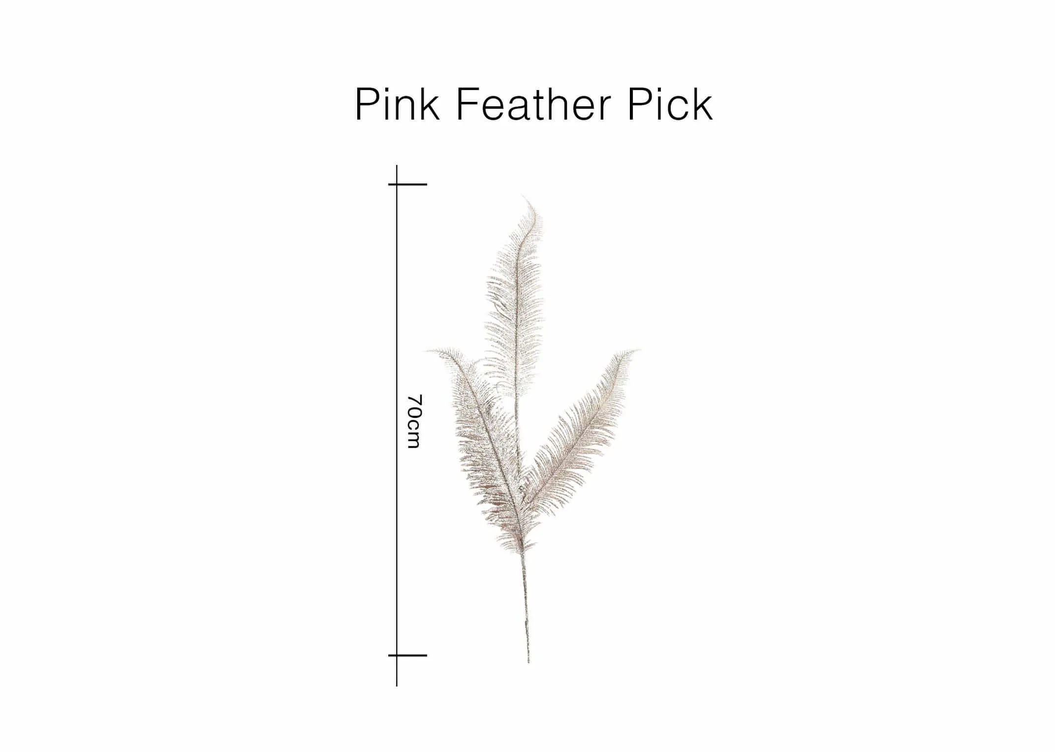 A dimension image of the Pink Feather Christmas Pick with 70cm (Height)