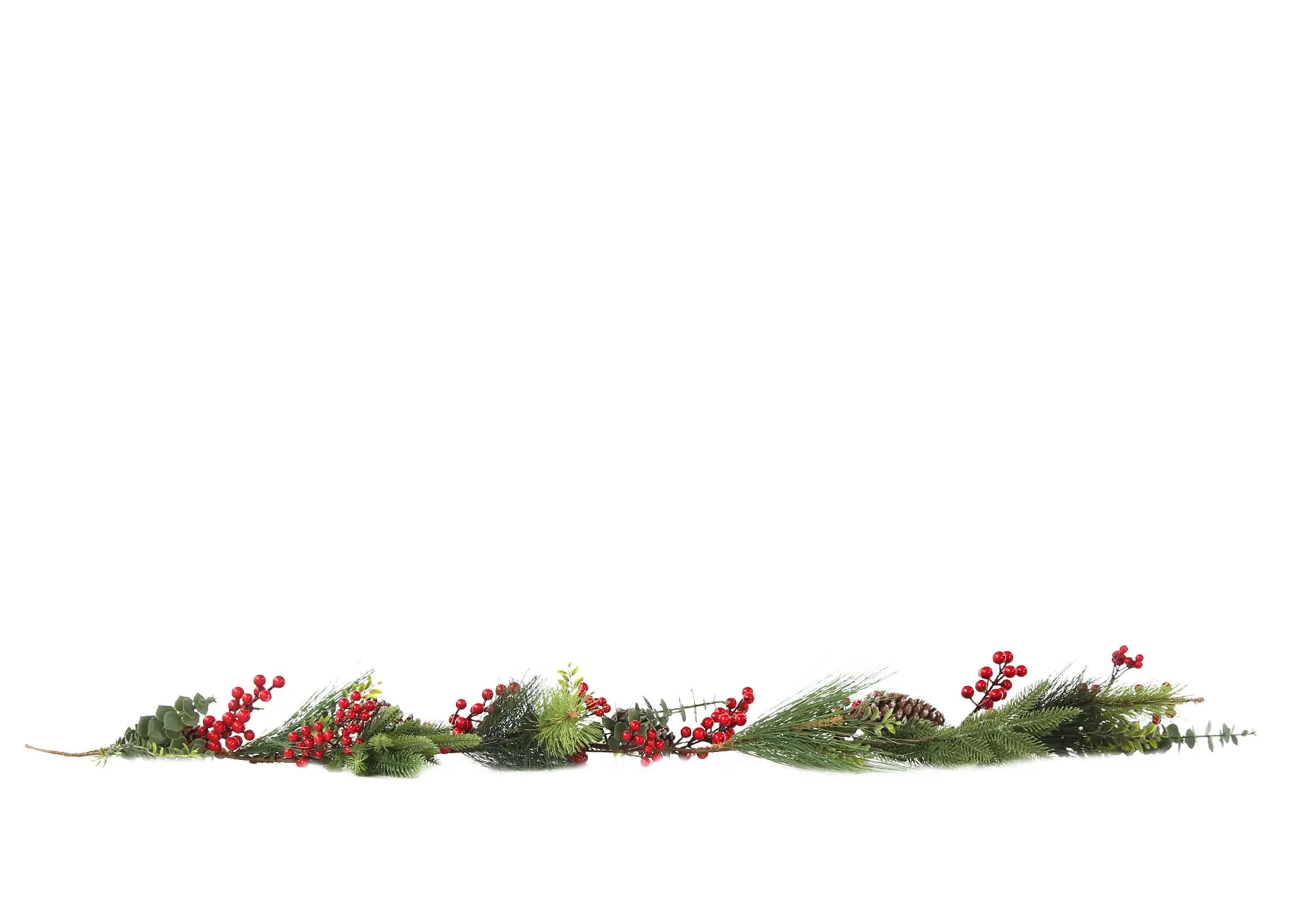 A pine garland with lush berries from EZ Living Furniture's Christmas Range. Front view of festive garland