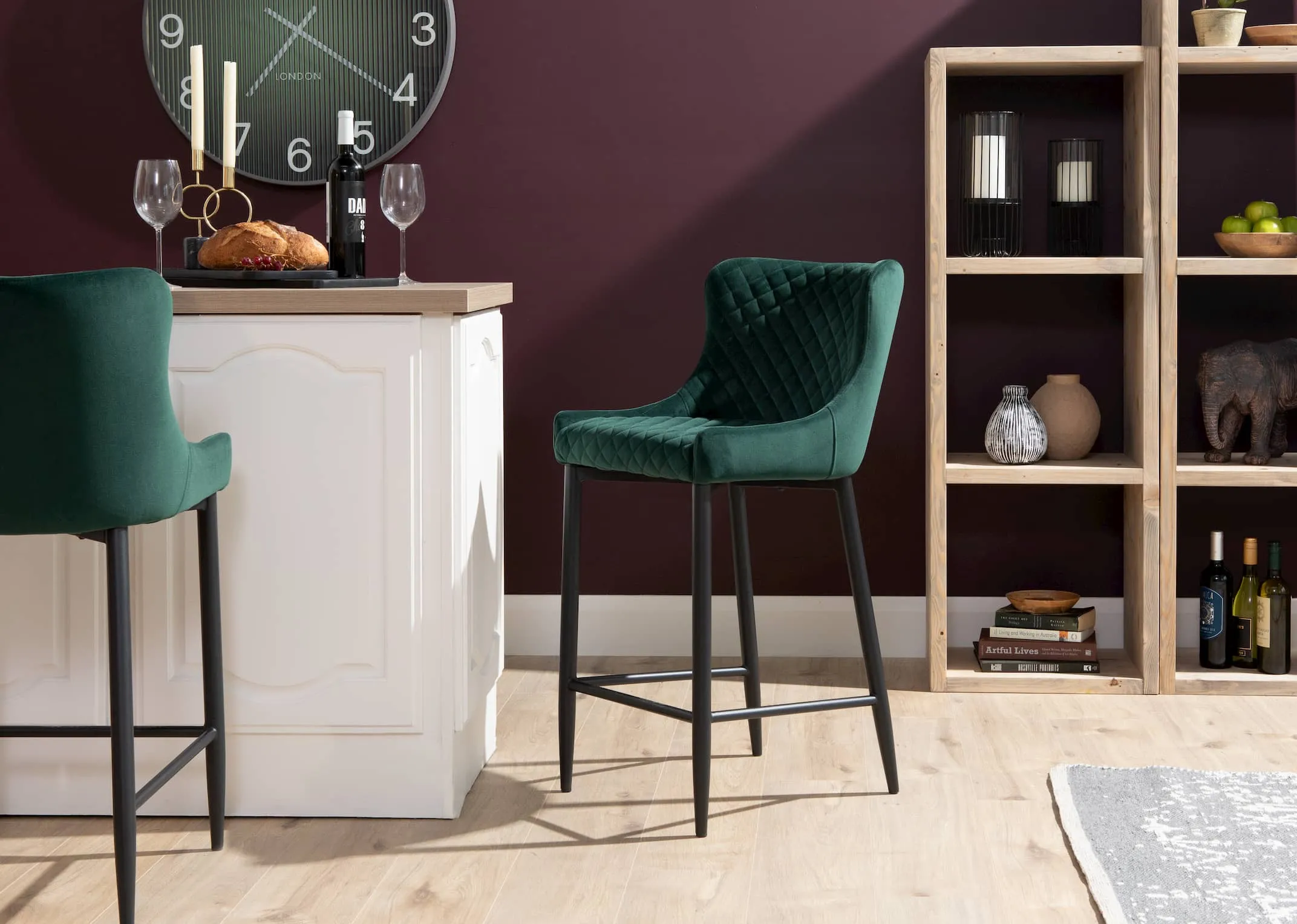 Green Velvet Bar Stool (Lower Height) - Ottowa