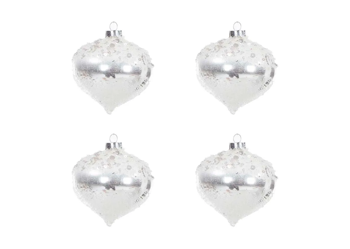 Set Of 4 Silver Baubles - White Christmas
