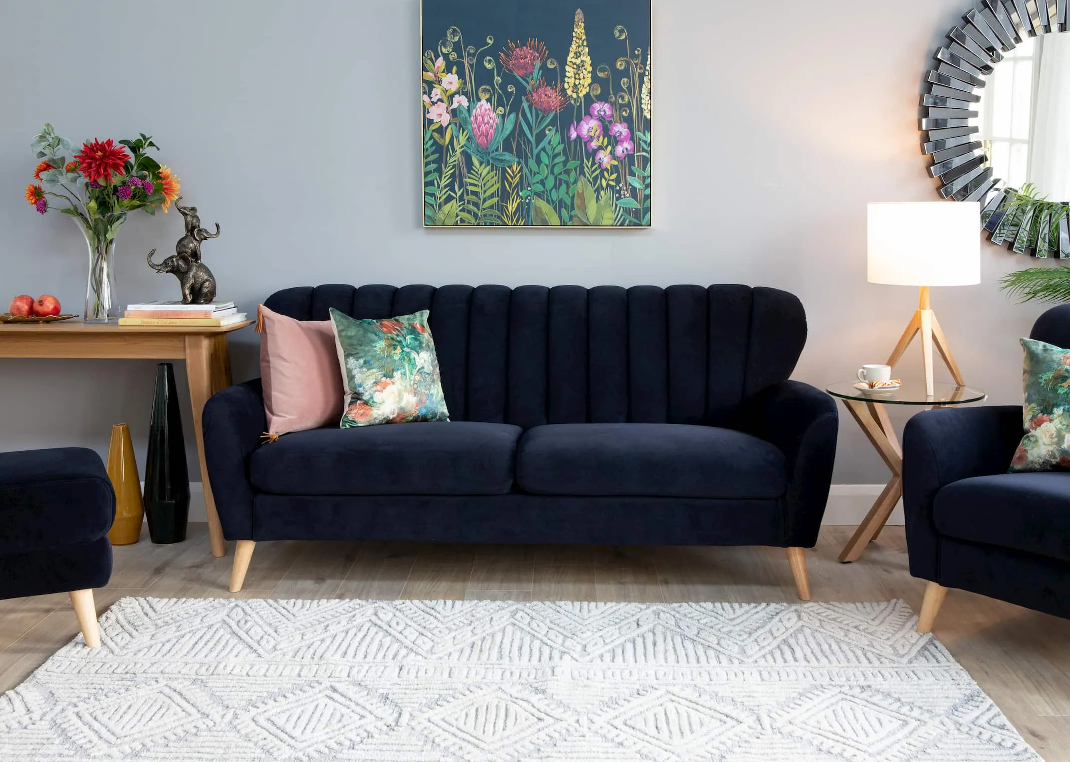 3 Seater Navy Velvet Sofa - Harper