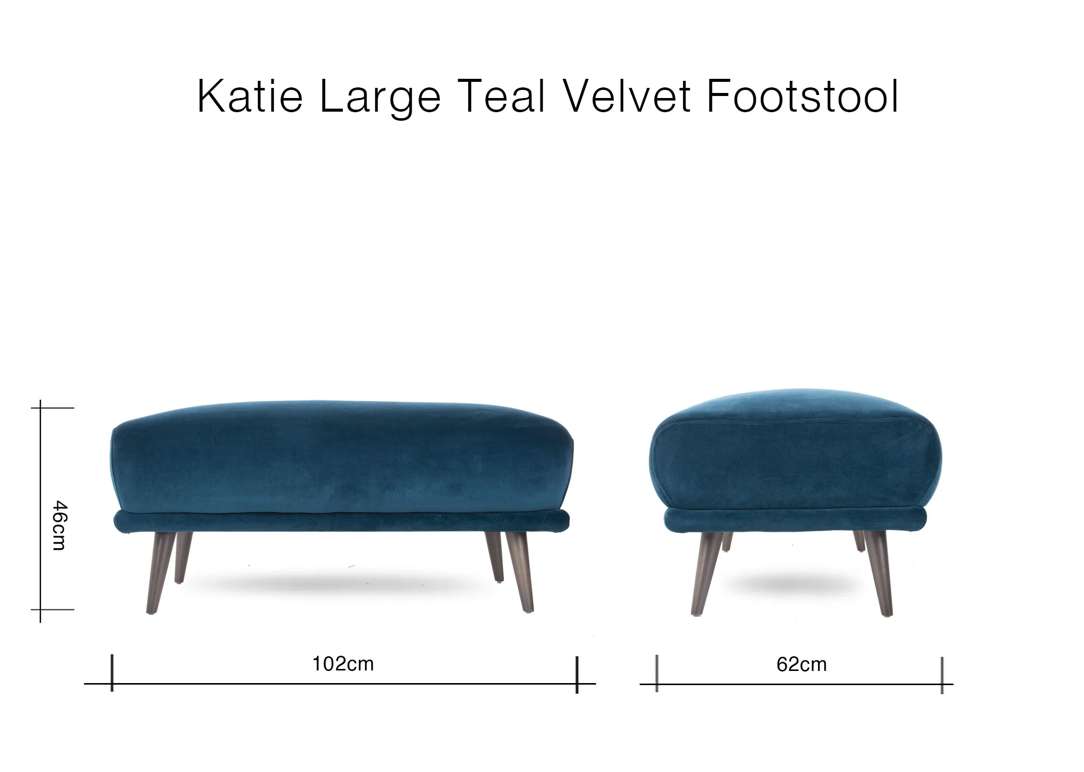 A dimension image of the Katie Large Footstool with 100cm (Width) x 62cm (Depth) x 45cm (Height)