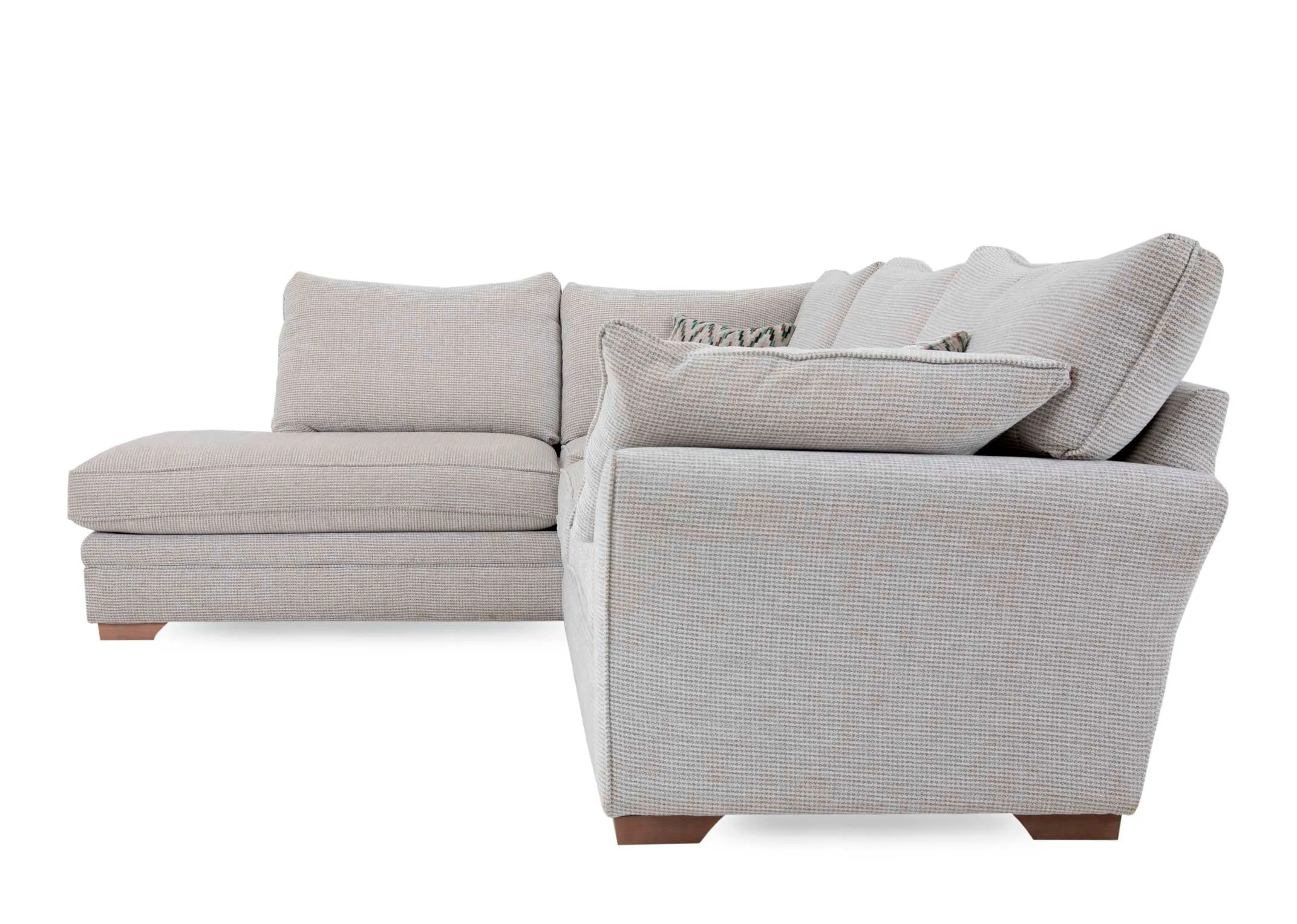 A dimension image of the Strata Beige RAF Corner Chaise with 281cm W x 91cm H x 217cm D