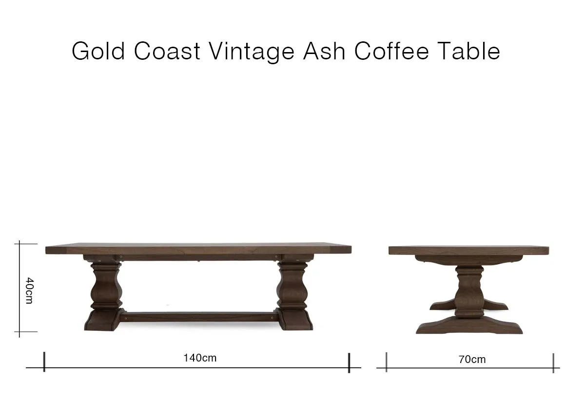 A dimension image of the Gold Coast Coffee Table with 140cm x 70cm x 40cm