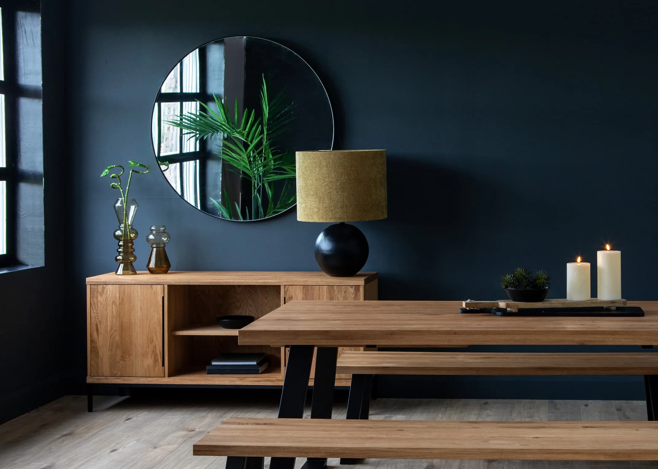 110cm x 110cm Large Black Round Mirror - Elling