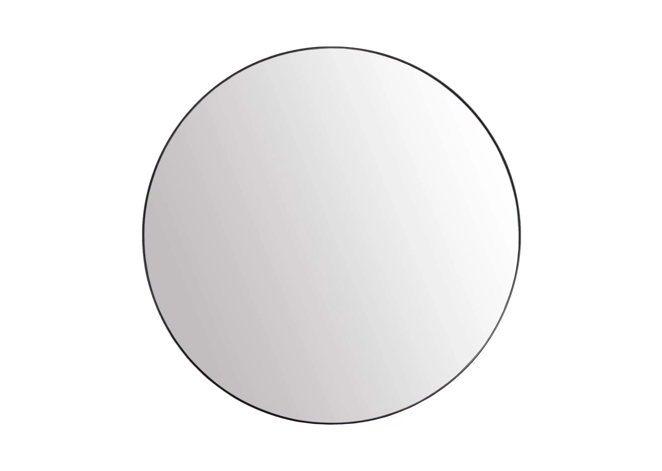 A large round mirror with black trim from EZ Living Furniture's Elling range. Front view of the mirror