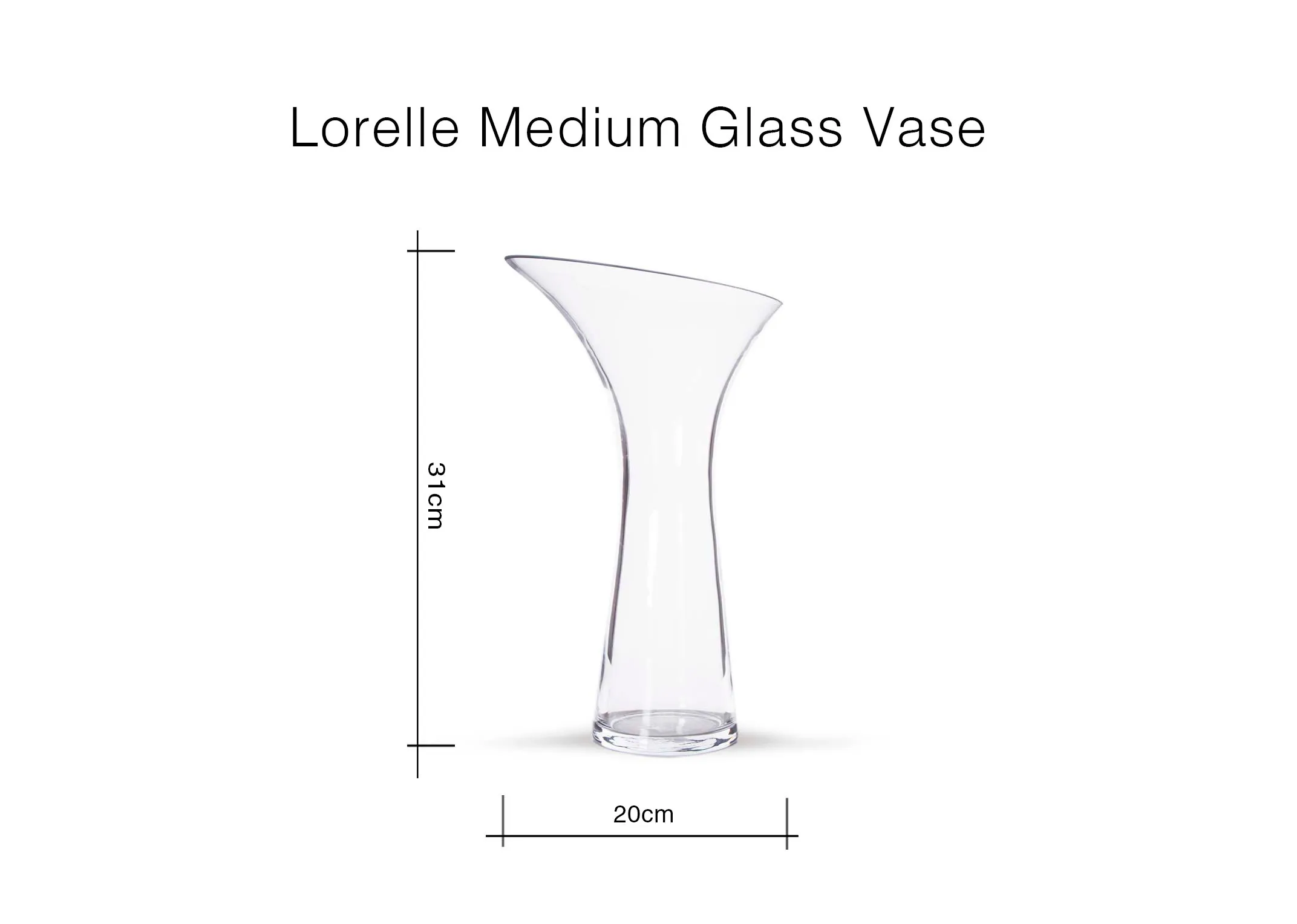 A dimension image of the Lorelle Medium Vase with 20cm (width) x 31cm (height)