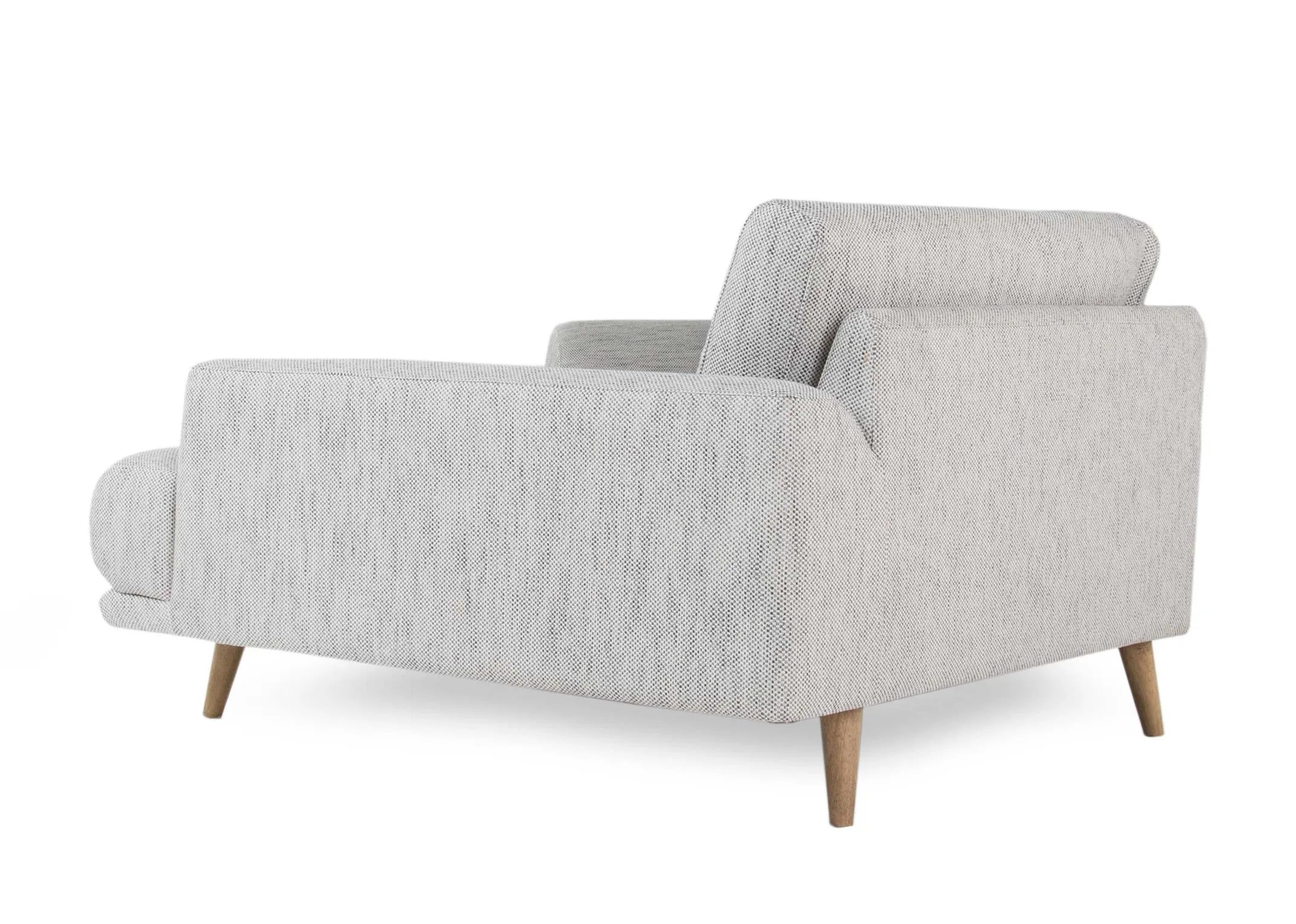 A grey fabric corner to the right sofa with oak legs from EZ Living Furniture's Legend range. Side view of corner