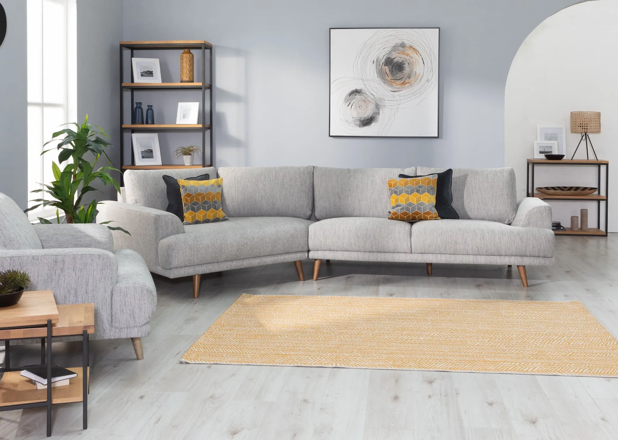 A lifestyle image of the Legend Corner Group & Circles canvas & mila furniture