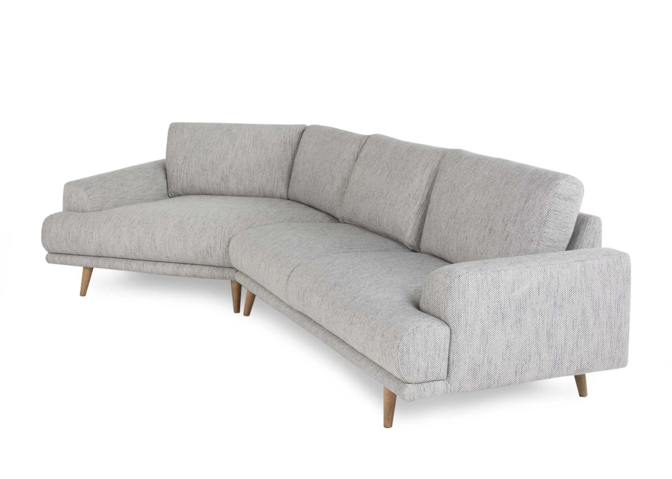 A grey fabric corner to the left sofa with oak legs from EZ Living Furniture's Legend range.Angled view of oak feet