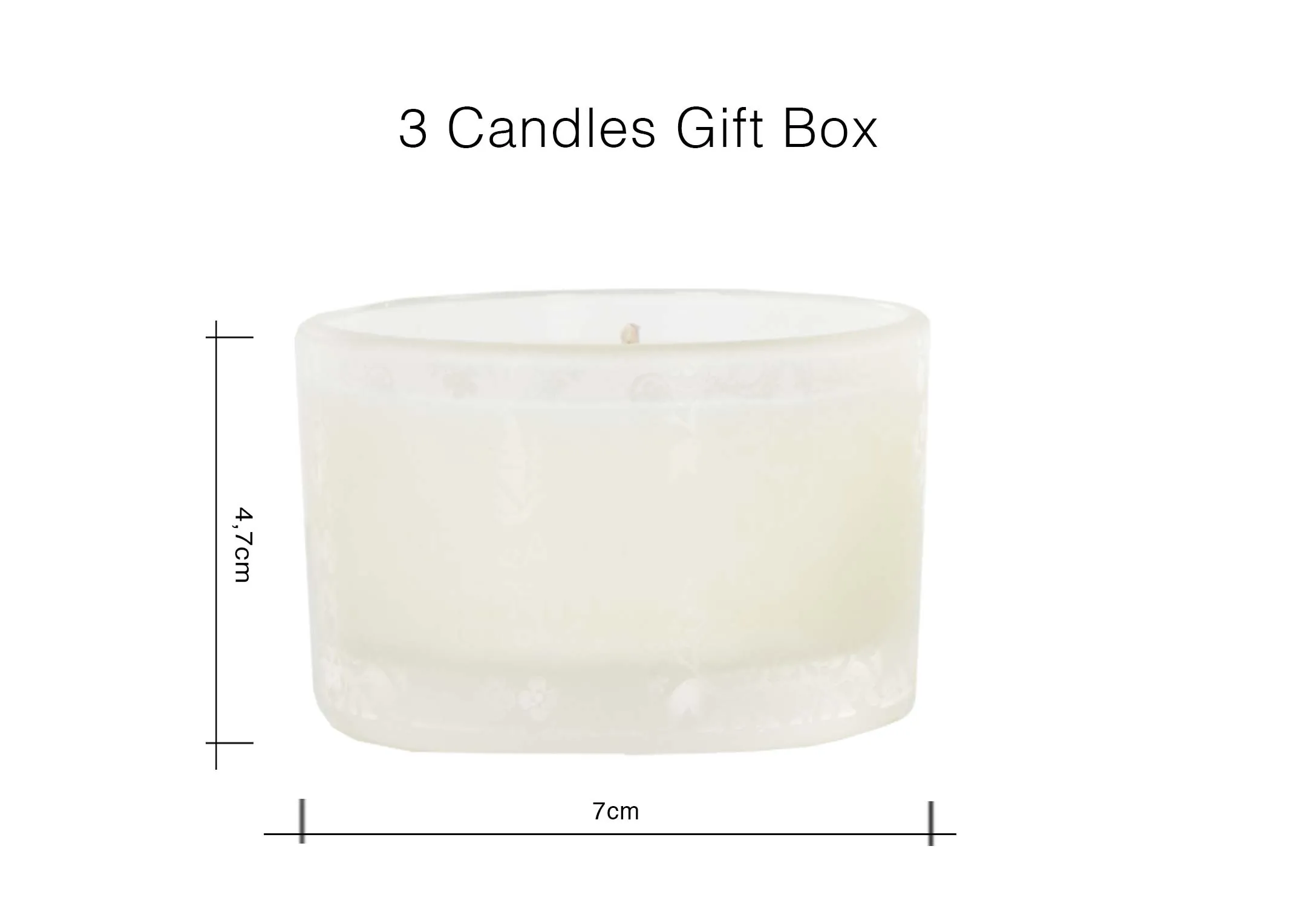 A dimension image of 1 of 3 Scented Candles un boxed from the Gift Box with 7cm (Width) x 4.5cm (Height)