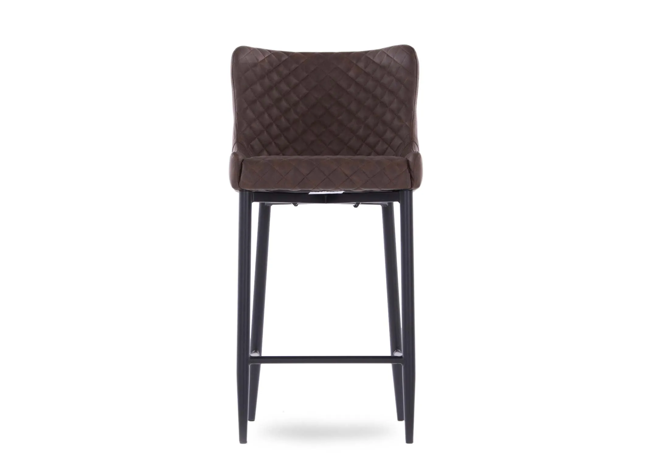 A vintage brown bar stool with faux leather & metal legs from EZ Living Furniture's Ottowa range.Front view of thick seat