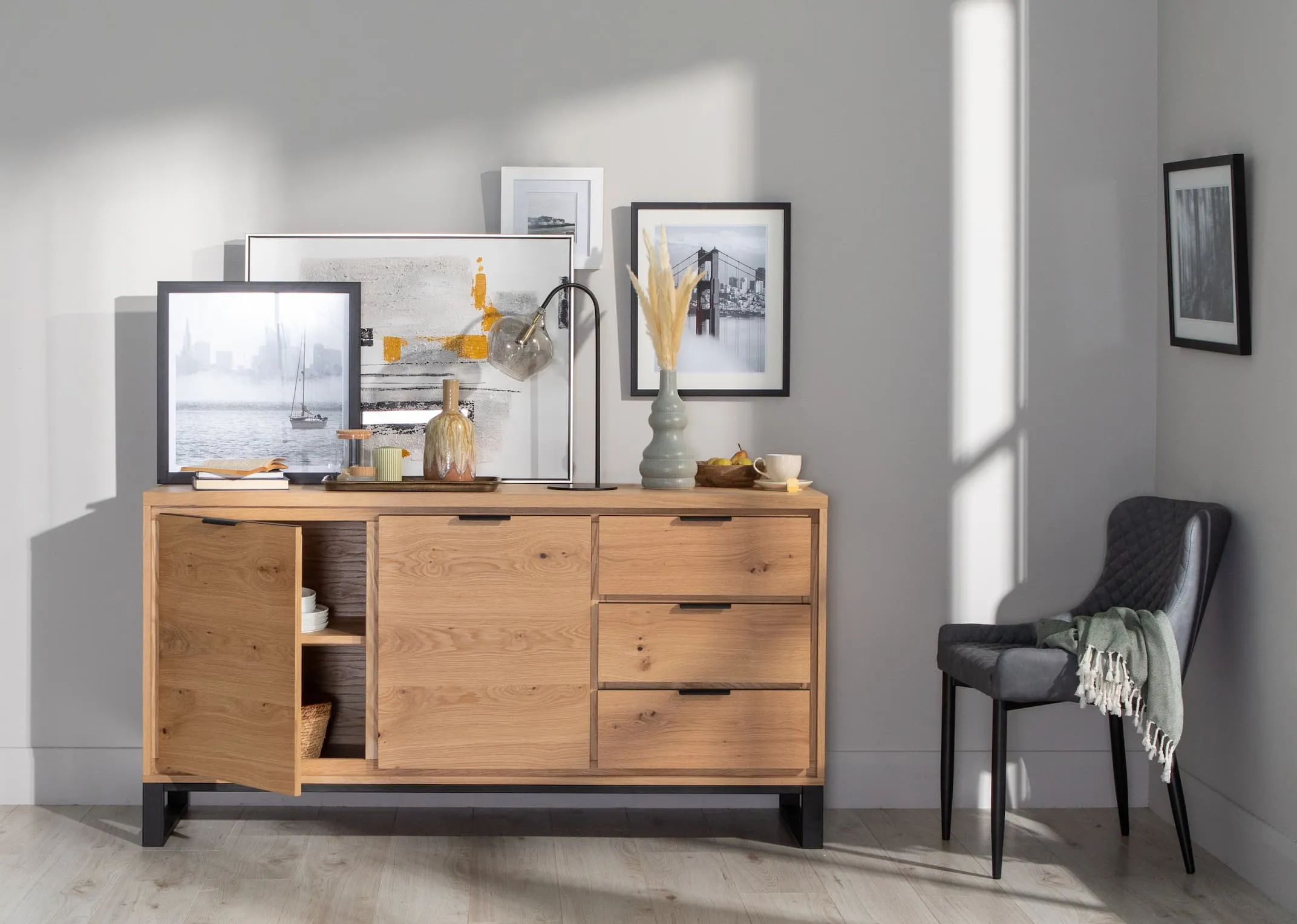 2 Door 3 Drawer Natural Oak Sideboard - Livorno