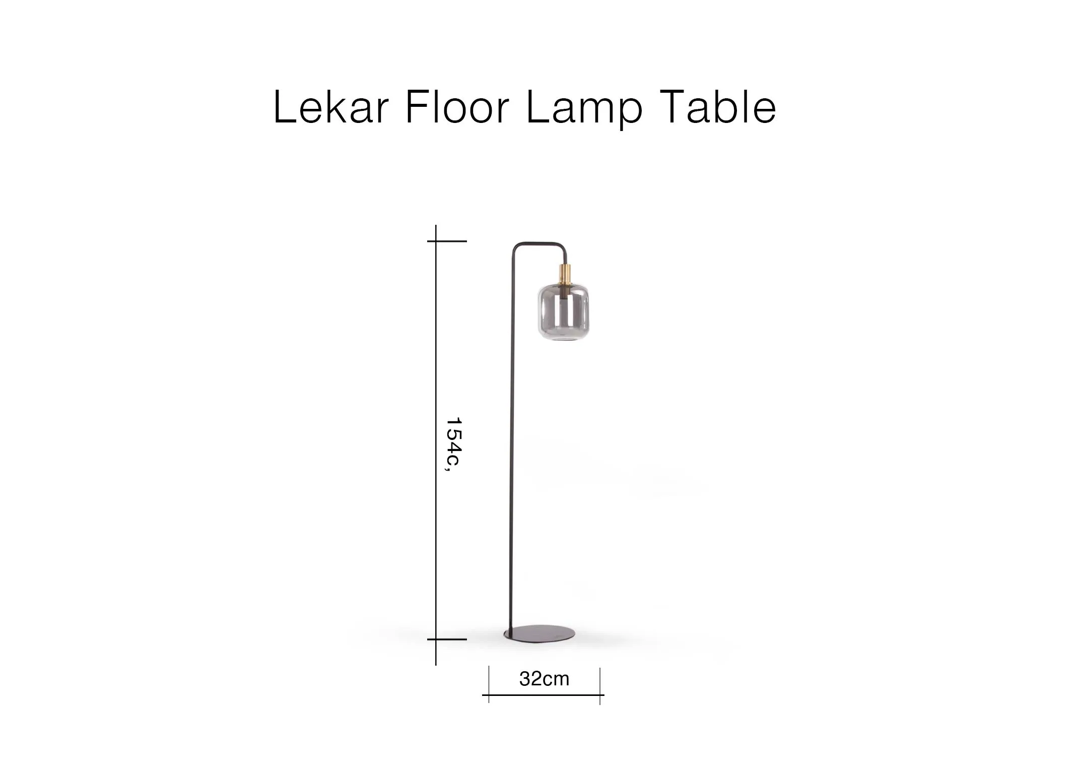 A dimension image of the Lekar Floor lamp with 32cm (Width) x 154cm (Height