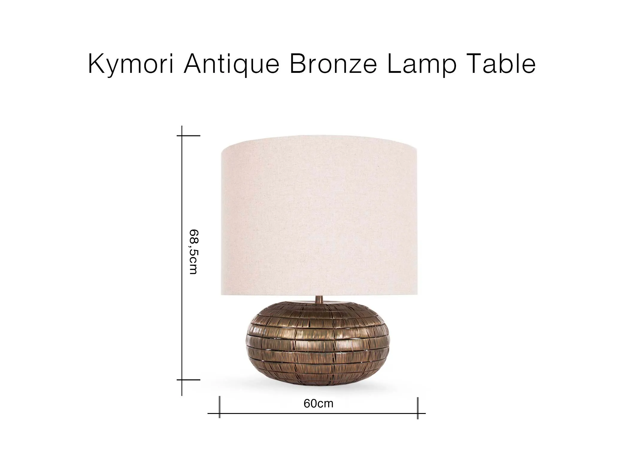 A dimension image of the Kymori lamp with 60cm x 68.5cm (Height)