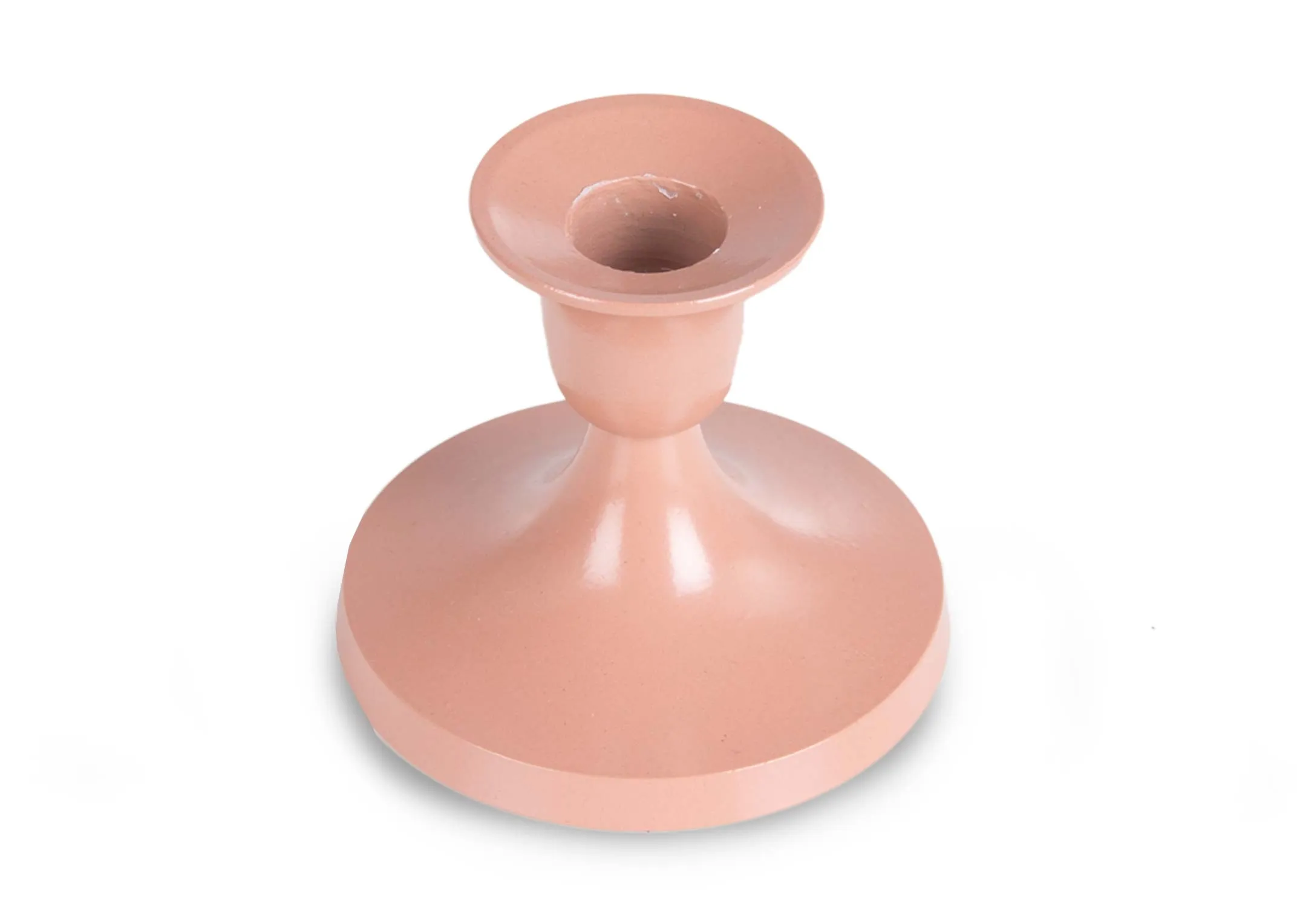 A short pink candleholder from EZ Living Furniture's Trippier range. Angled view