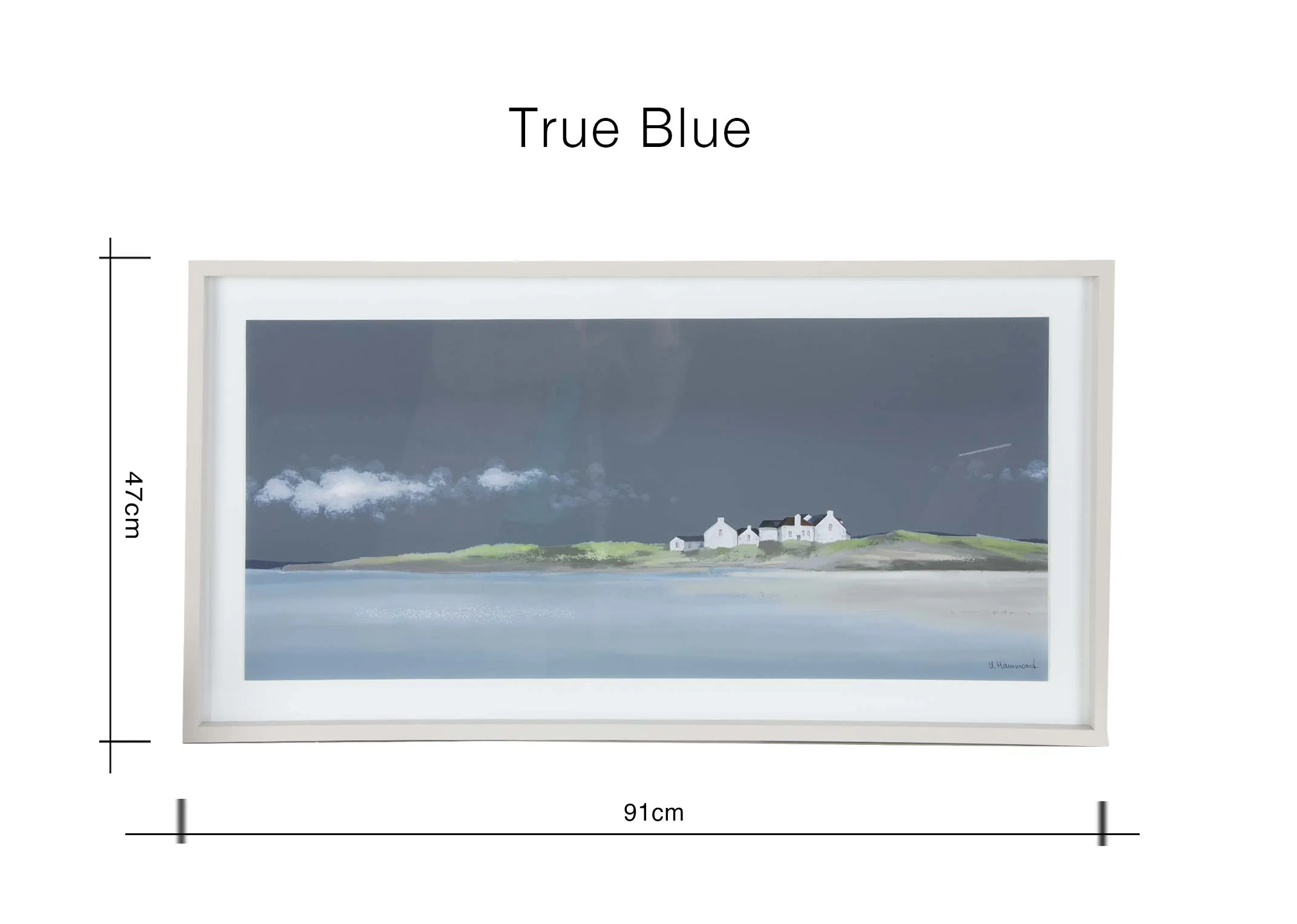 A dimension image of Ulyana Hammond's True Blue Print with 91cm (Width) x 47cm (Height)