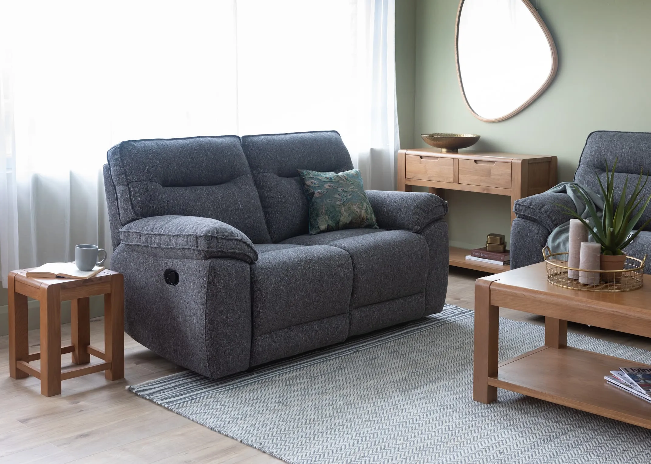 2 Seater Grey Fabric Reclining Sofa - Cairns